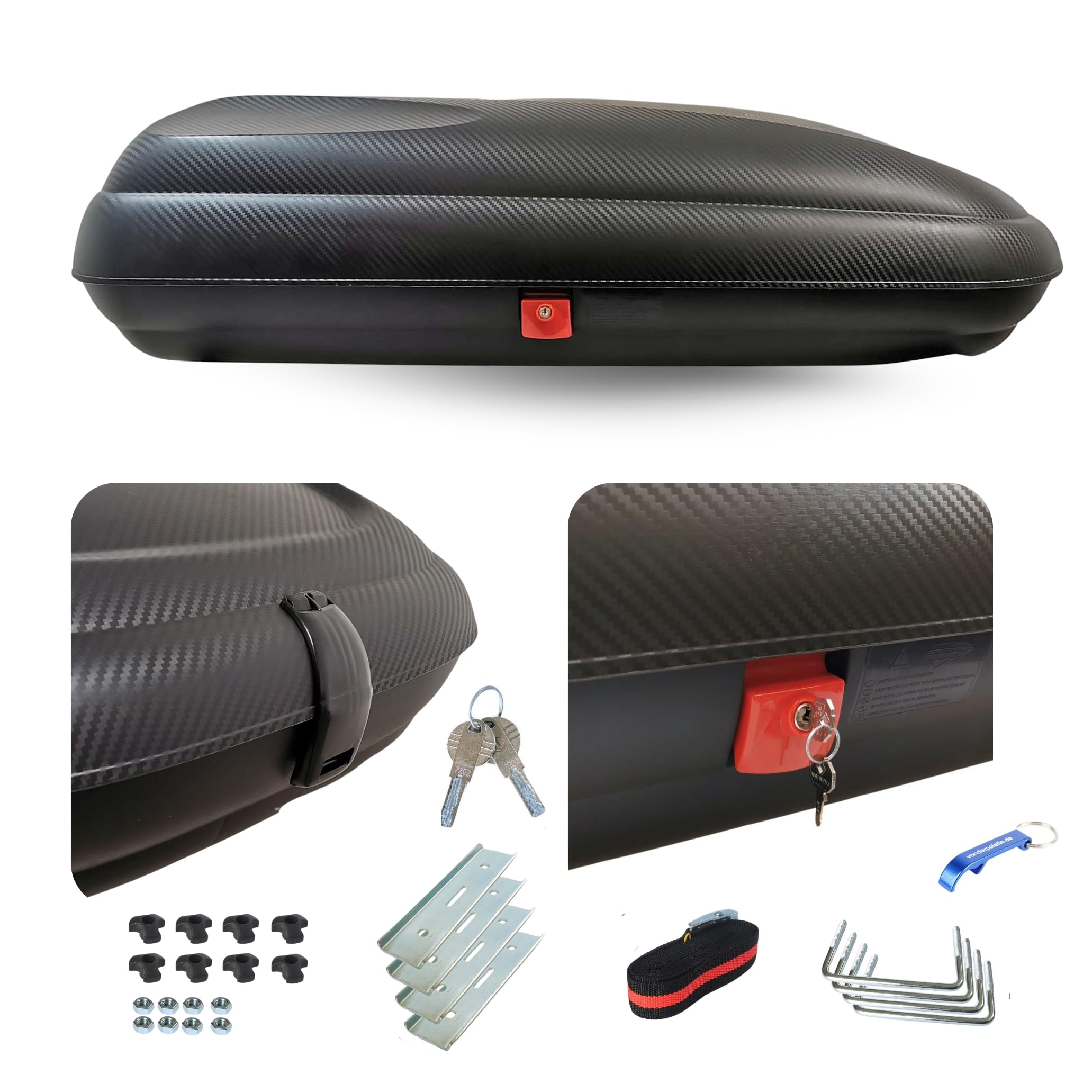 Dachbox VDP-BA400 - Dachkoffer mit 400 Liter Volumen - Autokoffer im Carbonlook - abschließbar dank Zentralverriegelung - Dachkoffer für Dachgepäckträger