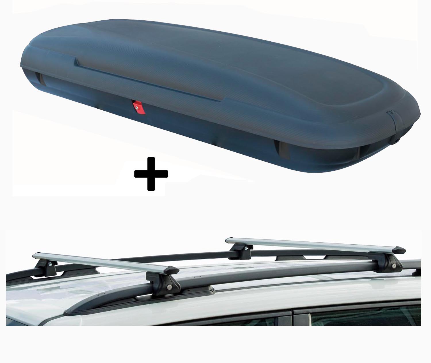 VDP-CA480 Dachbox 480 Ltr Carbon Look abschließbar + Alu Relingträger VDP CRV135 kompatibel mit für VW Sharan II ab 10 abschließbar