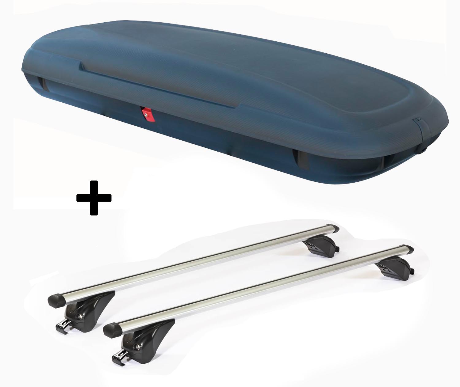 Dachbox VDPCA480 480Ltr carbonlook + Dachträger/Relingträger VDP KING2 kompatibel mit für Mitsubishi Outlander III (5 Türer) ab 13