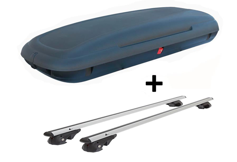 VDP-CA480 Dachbox 480 Liter Carbon Look abschließbar + VDP004 Alu Relingträger kompatibel mit für VW Touran Kombi ab 2003 abschließbar