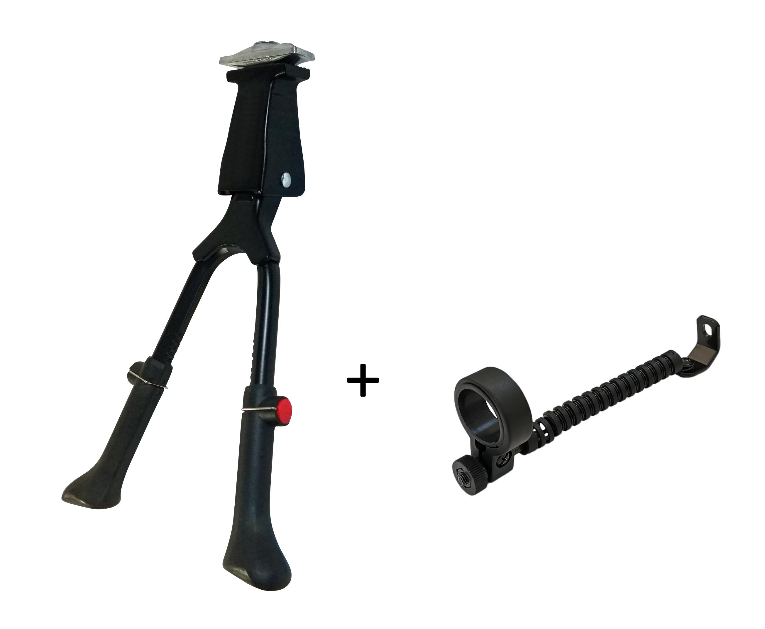 Fahrradständer Zweibeinständer - höhenverstellbar 26-28 Zoll - Doppelständer Fahrrad Alu - universell MTB Citybike eBike Hollandrad Trekkingbike - Montage Mitte - inkl. Lenkungsdämpfer Ø28,6-31,8mm