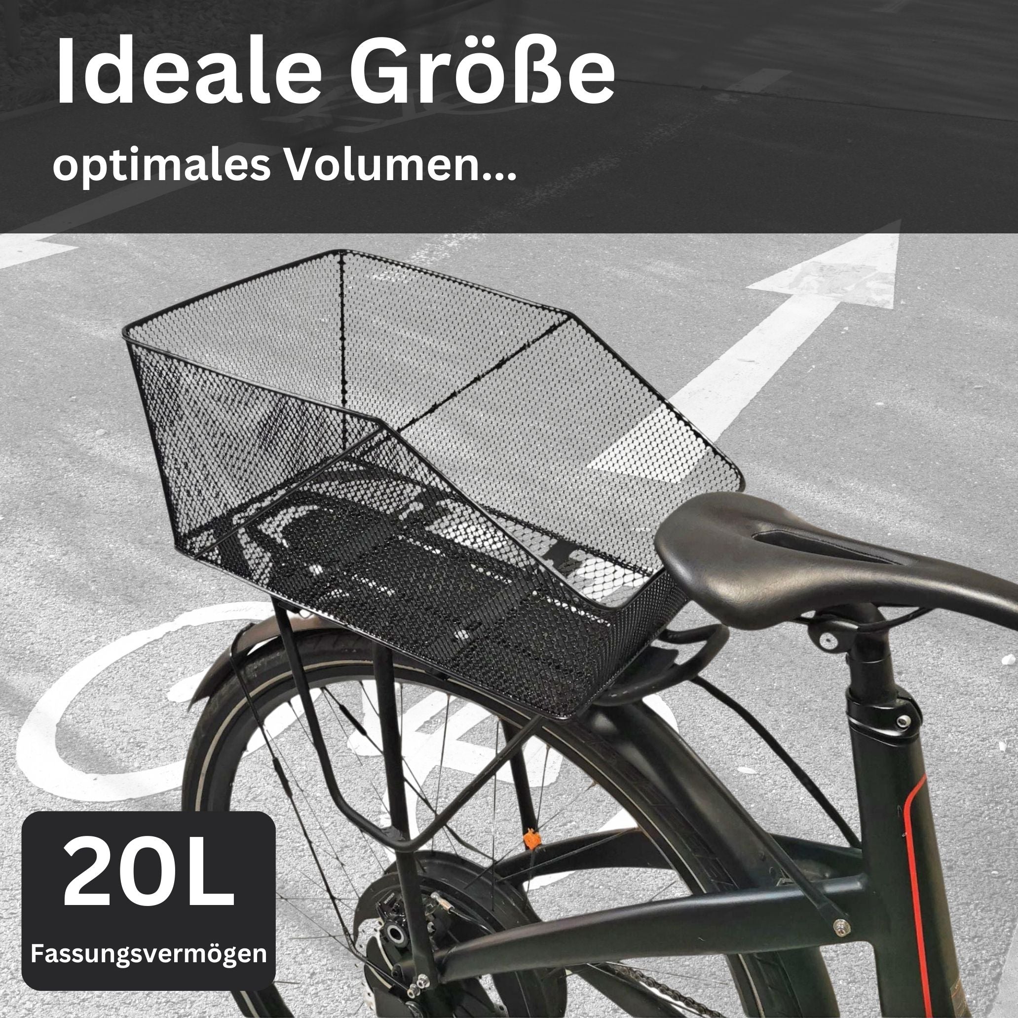Fahrradkorb XL Fahrrad Gepäckträger Schultaschenkorb Radkorb - Red Loon BJB-445 - Korb für Gepäckträger hinten - feste Montage - Metall engmaschig - Tragkraft 20kg - Volumen 20l