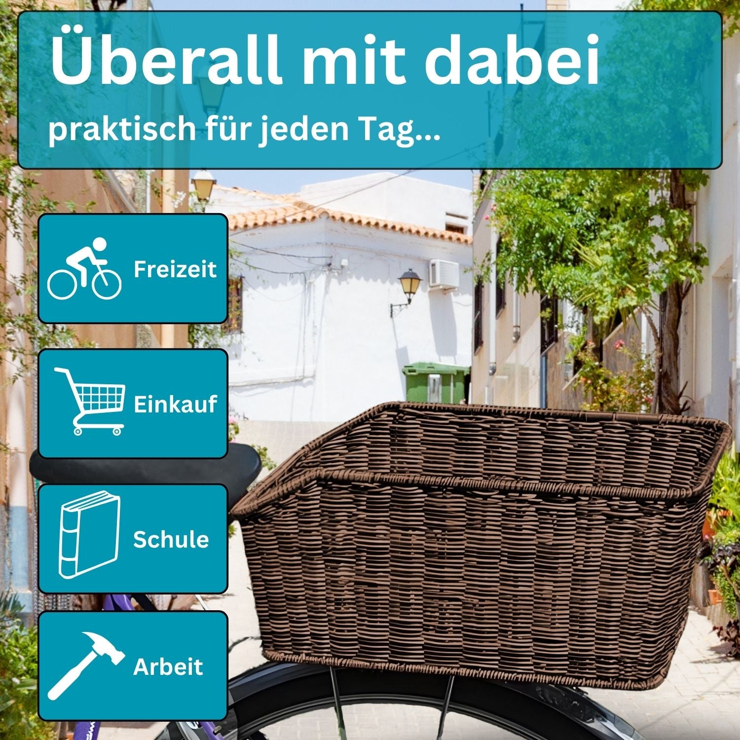 Fahrradkorb hinten Gepäckträgerkorb - Red Loon für Fahrrad Gepäckträger - Fahrrad Korb hinten im Rattanlook - Fahrradkorb hinten Schulranzen Taschenkorb