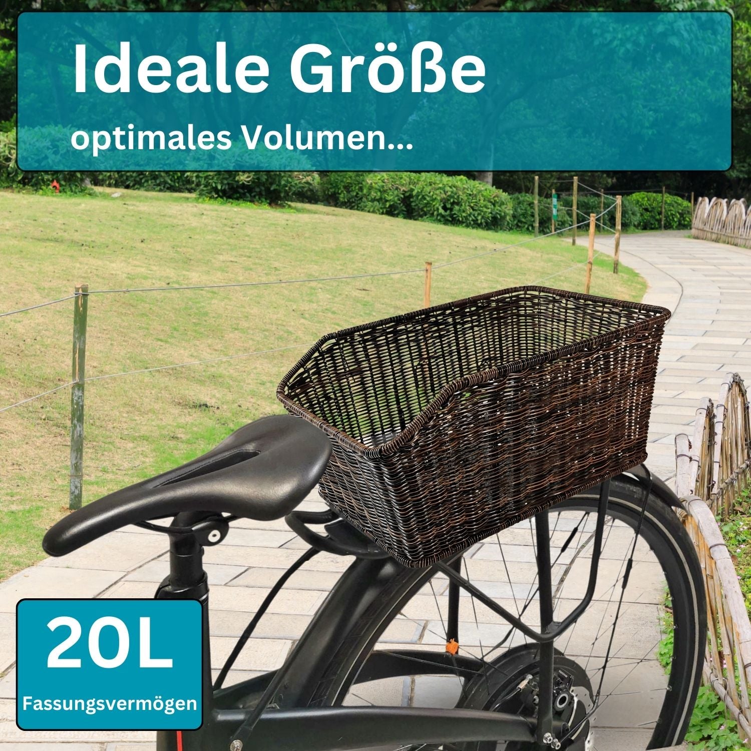 Fahrradkorb hinten XXL Gepäckträgerkorb - Red Loon für Fahrrad Gepäckträger - Fahrrad Korb hinten im Rattanlook - Fahrradkorb hinten Schulranzen Taschenkorb