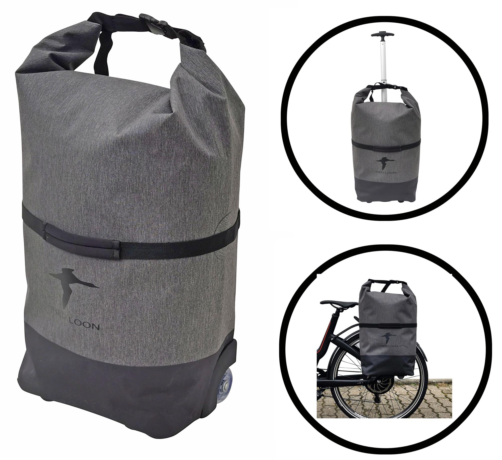 Red Loon Packtasche & Trolley 28 Ltr Gepäckträgertasche Fahrradtasche mit Teleskopgriff wasserdicht