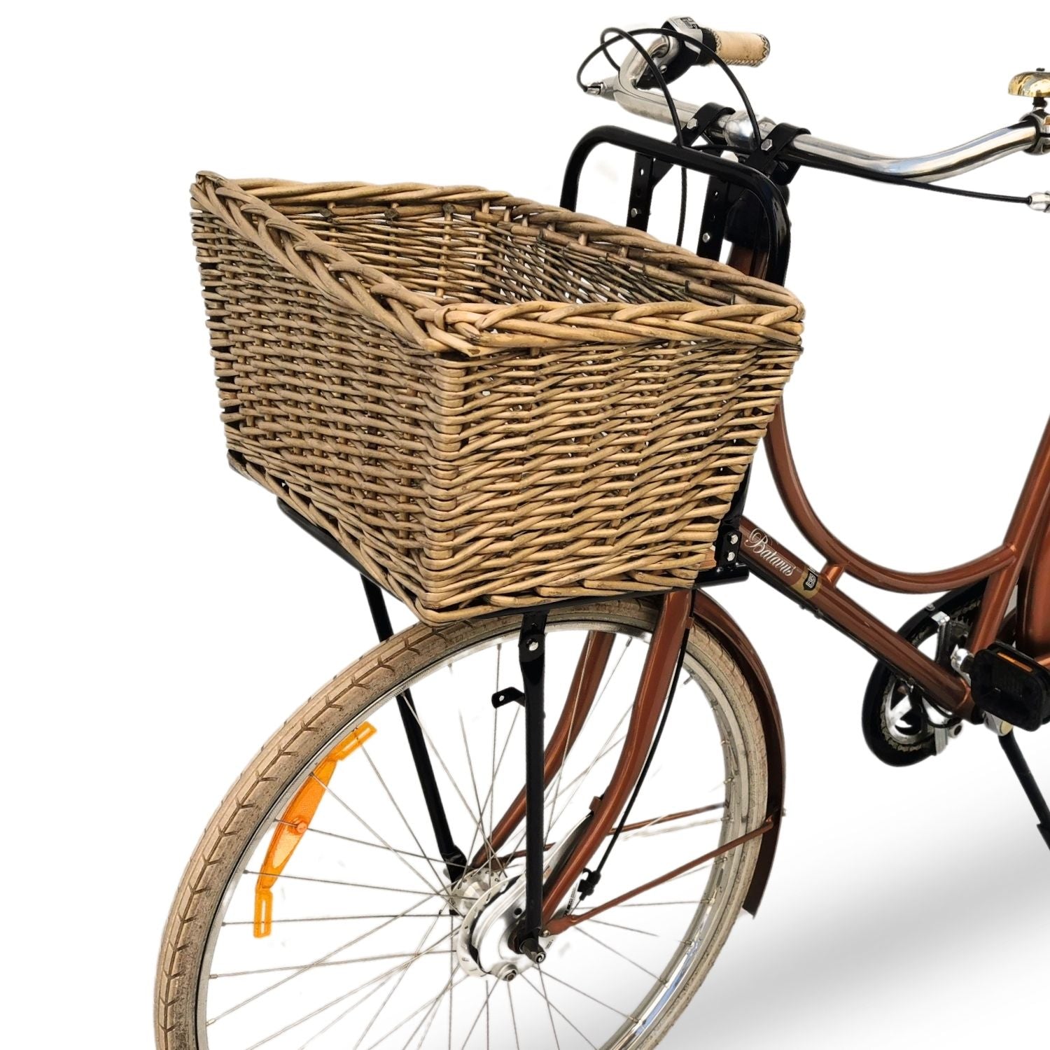 Frontgepäckträger Fahrrad + Fahrradkorb | Fahrrad Gepäckträger vorne | Gepäckträger Vorderrad | Fahrrad Gepäckhalter für Hollandrad | Front Loader | Red Loon | Rattankorb Gepäckträgerkorb