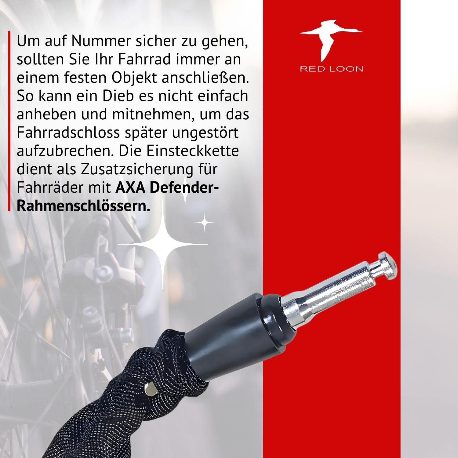 Red Loon Einsteckkette BRI-950B - Schloßverlängerung kompatibel mit Rahmenschloß Abus AXA Defender Block XXL Solid Plus - Länge 100cm - 5mm gehärtete Stahlkette - Verlängerungskette zur Zweitsicherung - schwarze Schutzhülle