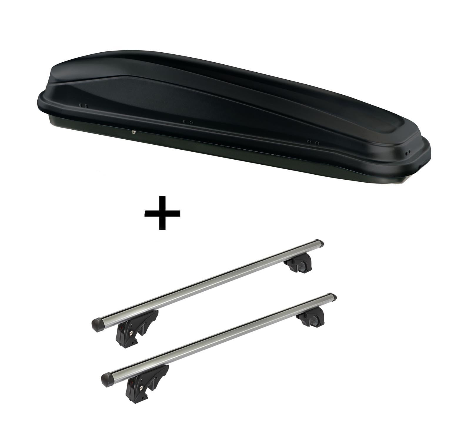 Dachbox JUEASY300 300 Liter schwarz + Dachträger/Relingträger VDP LION1 kompatibel mit für Peugeot 2008 (5 Türer) ab 13