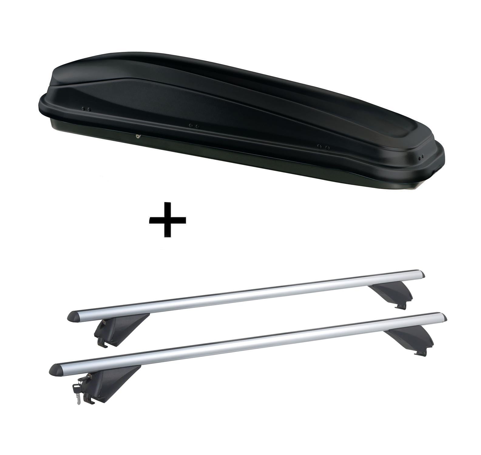 VDP Dachbox JUEASY300 300 Liter schwarz + Alu Dachträger RB003 kompatibel mit für Opel Insignia Kombi (5Türer) 2009-2017