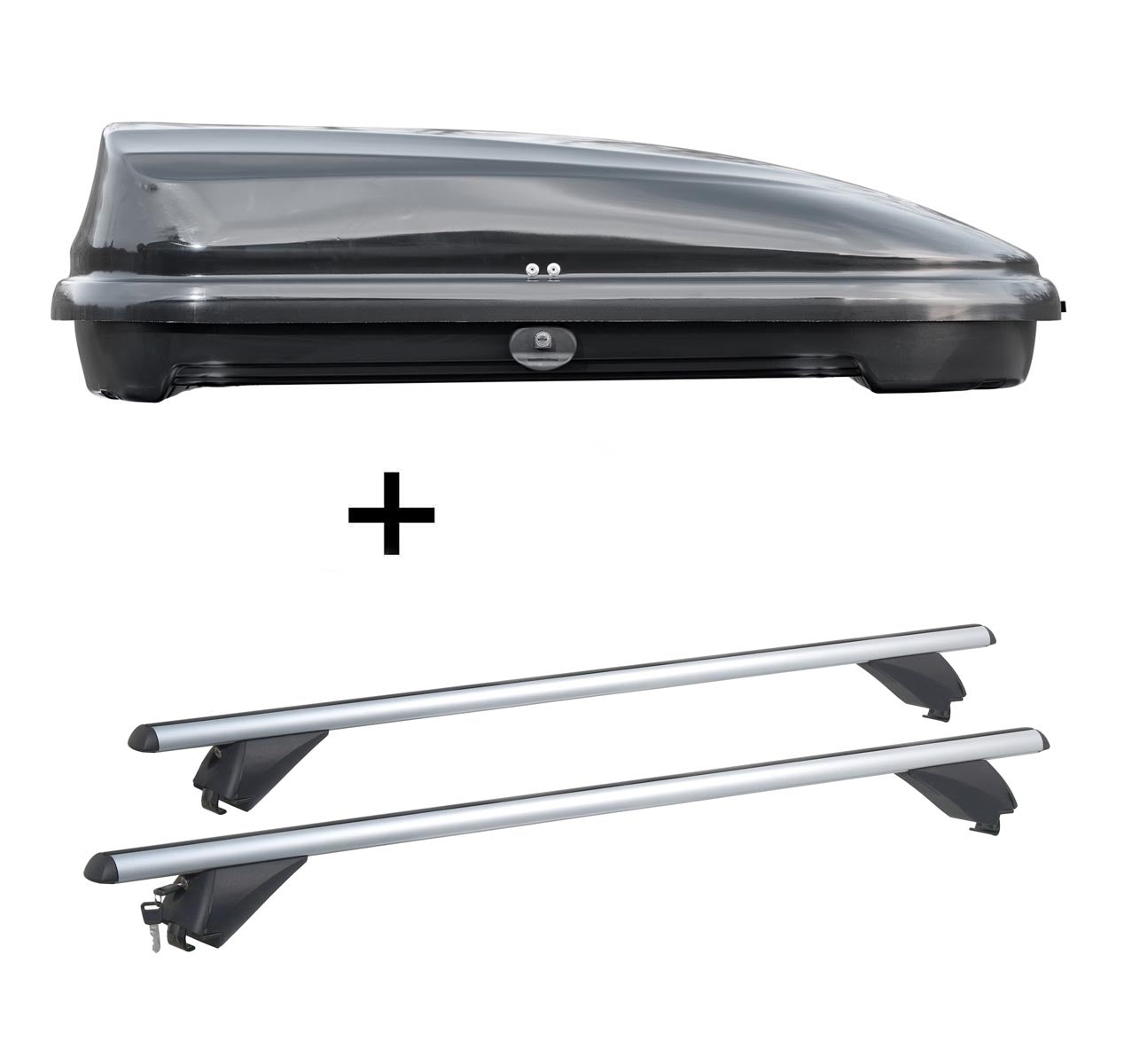 Dachbox VDPFL320 320Ltr schwarz glänzend + Alu Dachträger RB003 kompatibel mit für Ford Focus III Kombi (5Türer) ab 2011