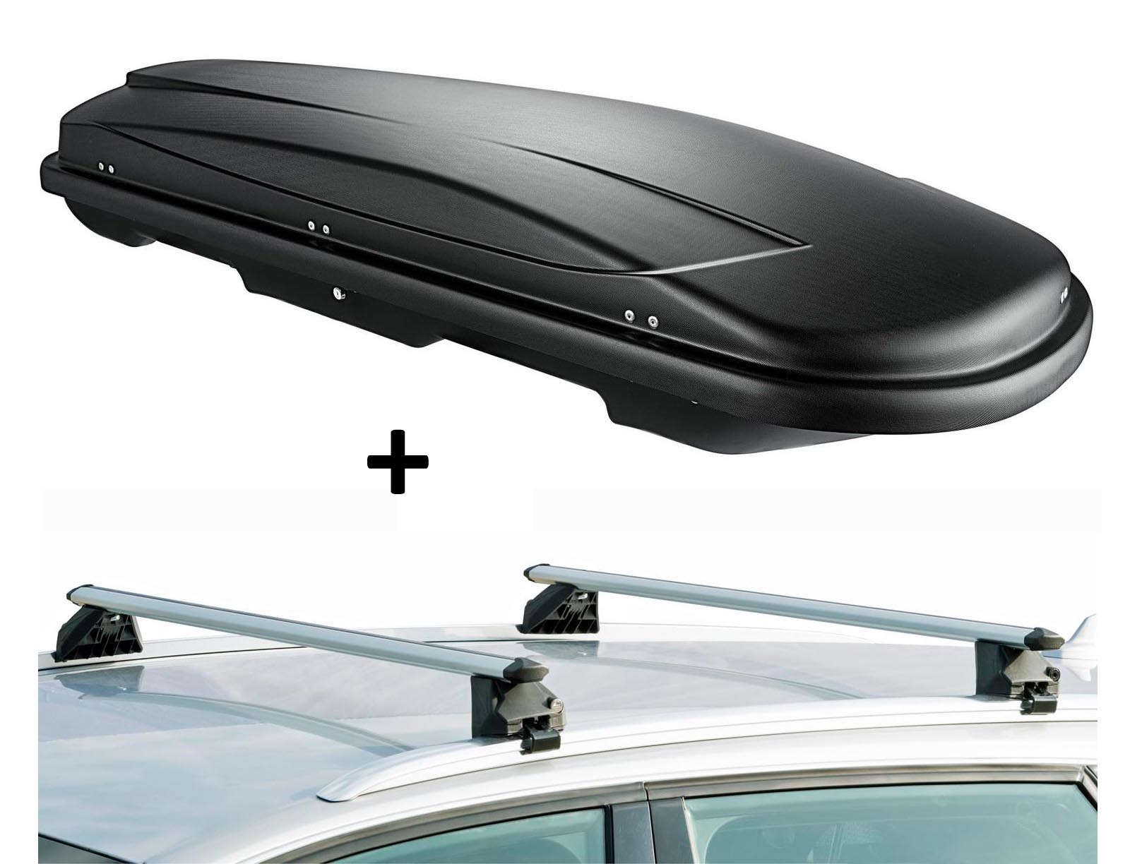 Dachbox VDPJUXT400 400Ltr schwarz abschließbar + Dachträger CRV107A kompatibel mit Opel Mokka \ Mokka X (5 Türer) ab 2013