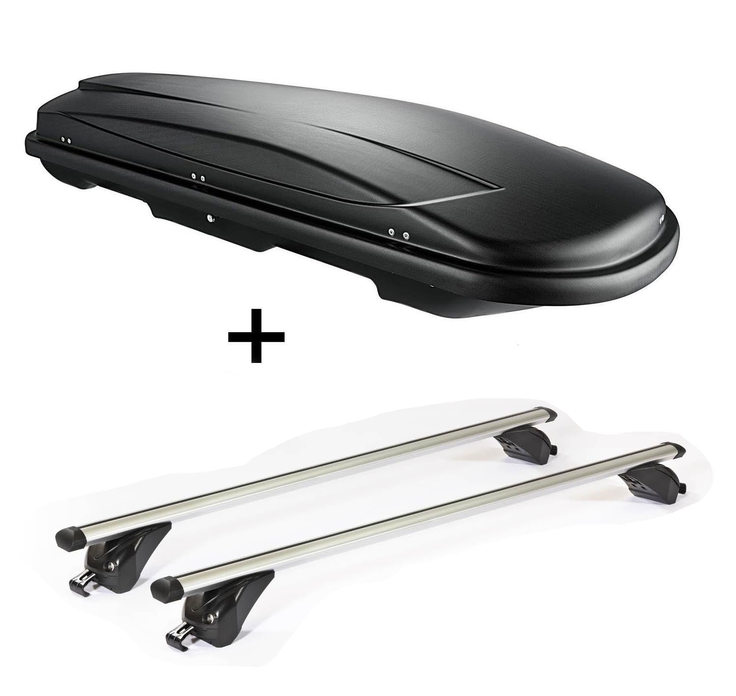 Dachbox VDPJUXT400 400Ltr schwarz abschließbar + Dachträger/Relingträger VDP KING2 kompatibel mit für Audi A6 (4G/C7) Avant (5 Türer) 15-18