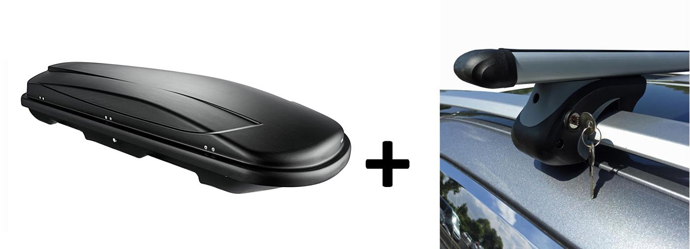 Dachbox schwarz VDP JUXT 600 großer Dachkoffer 600 Liter abschließbar + Alu-Relingträger Dachgepäckträger kompatibel mit für Skoda Octavia Kombi 04-15