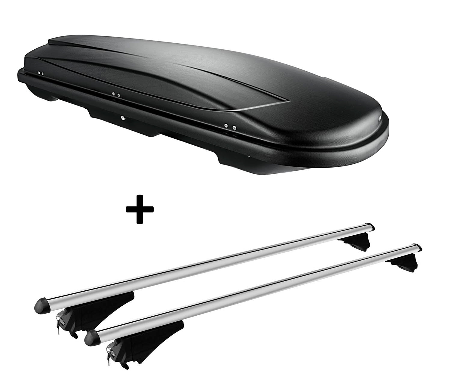 Dachbox schwarz VDP JUXT 500 großer Dachkoffer 500 Liter abschließbar + Alu-Relingträger Dachgepäckträger aufliegende Reling im Set kompatibel mit für Opel Insignia Sportourer 2009-2017
