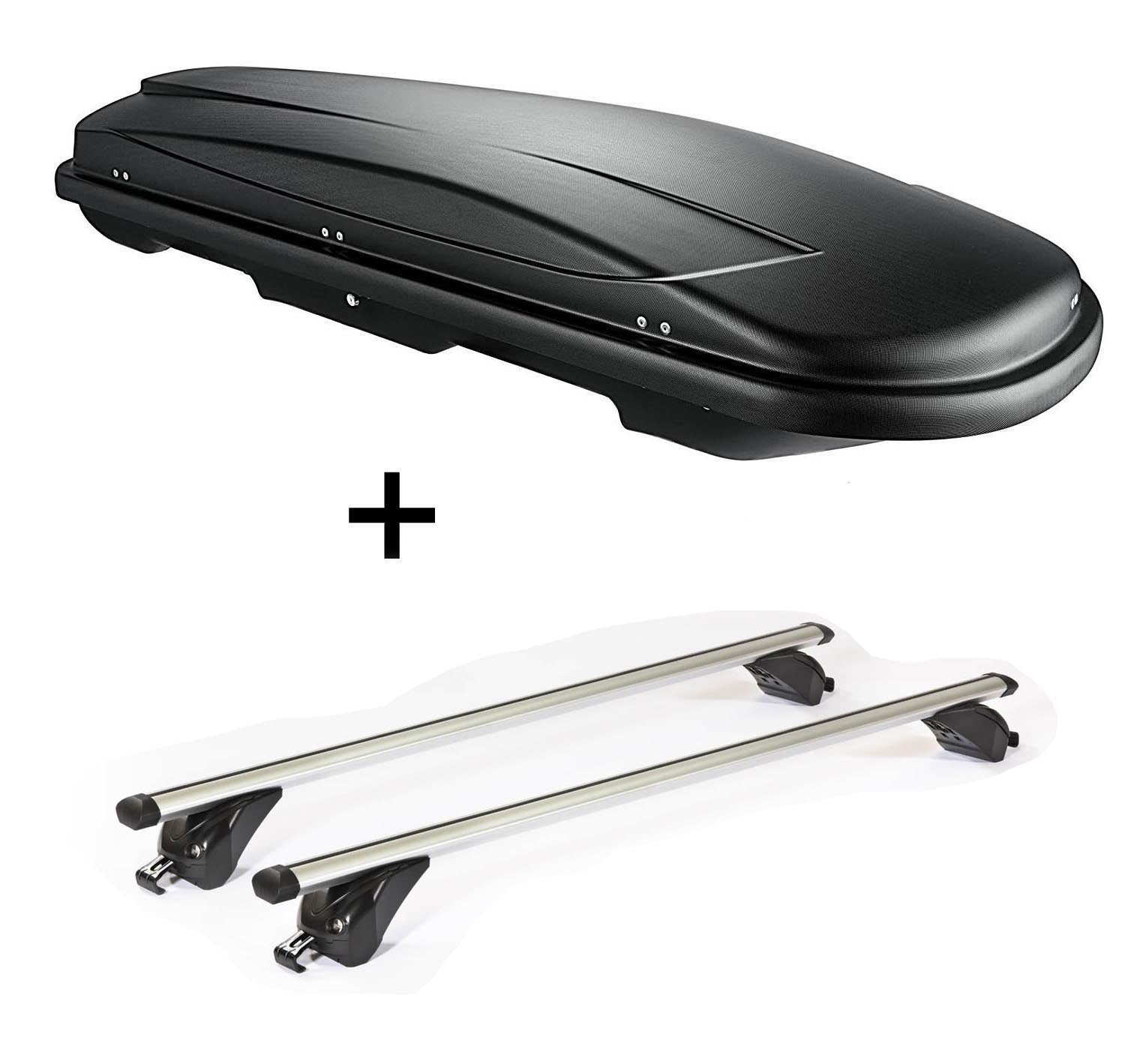 Dachbox VDPJUXT600 600Ltr abschließbar + Dachträger/Relingträger VDP KING1 kompatibel mit für Hyundai Santa Fe (DM/NC) (5 Türer) 13-18