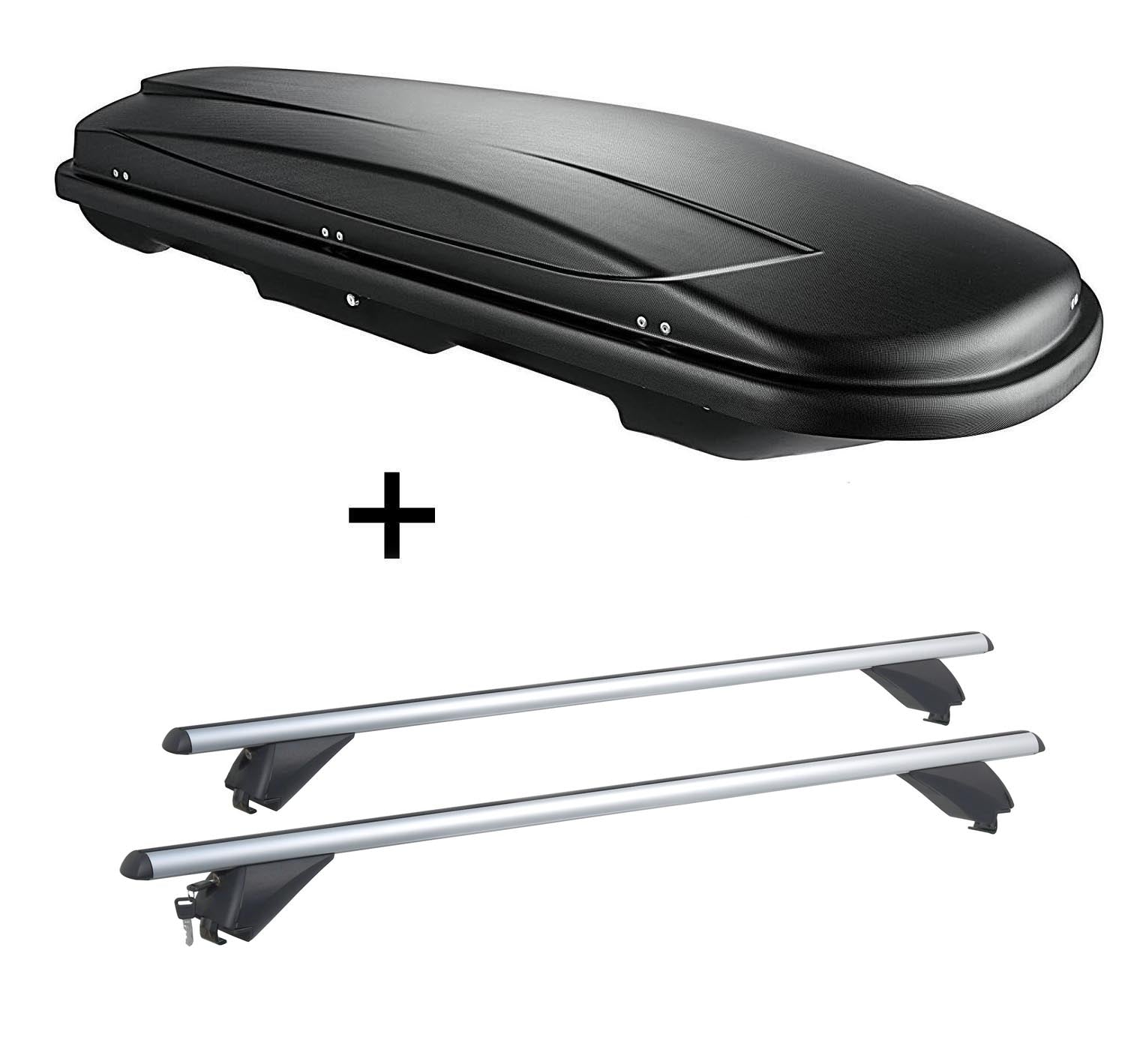 Dachbox VDPJUXT600 600Ltr abschließbar + Alu Dachträger RB003 kompatibel mit für Audi Q7 (4L) (5Türer) 2006-2015