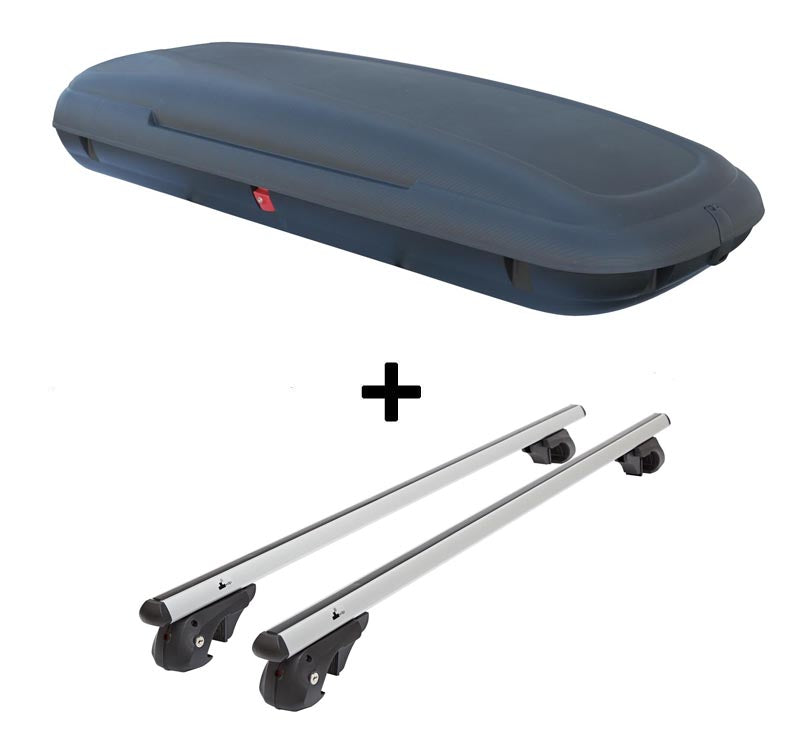 Dachbox VDPCA480 480Ltr carbonlook + Alu Relingträger VDP004XL kompatibel mit für VW Touran Kombi 03-14