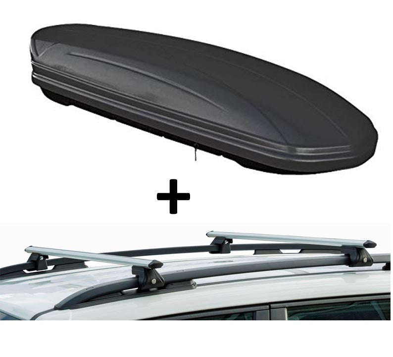 Dachbox VDPMAA460 460Ltr schwarz matt abschließbar + Dachträger CRV120 kompatibel mit Skoda Kodiaq (5 Türer) ab 2017