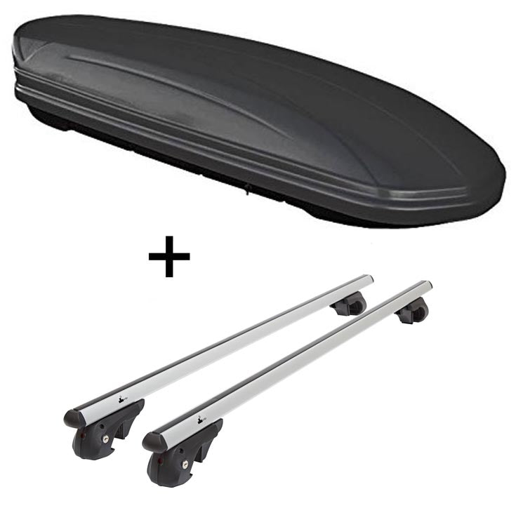 Dachbox VDPMAA460 460Ltr schwarz matt abschließbar + Alu Relingträger VDP004XL kompatibel mit für Ford Kuga ab 08
