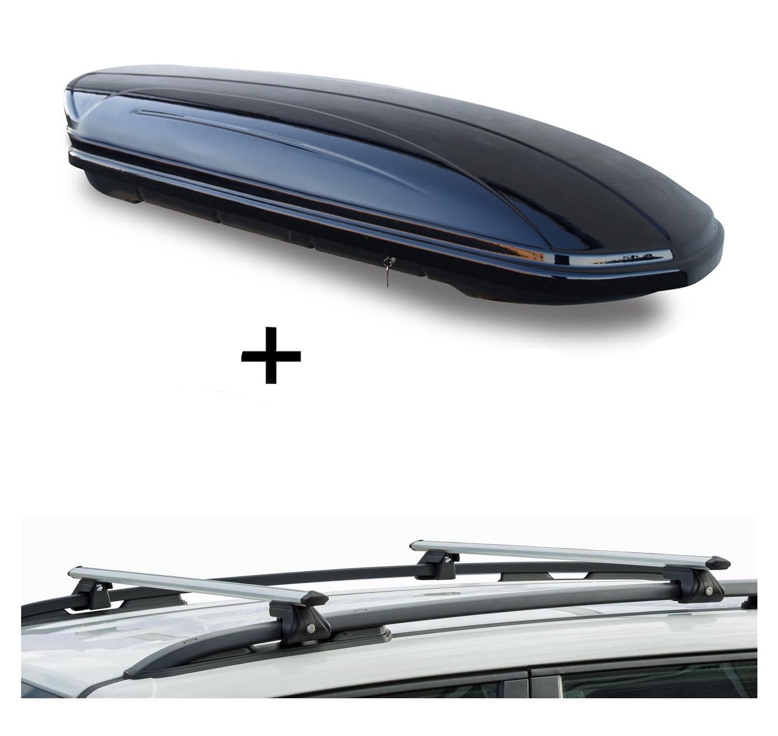 Dachbox VDPMAA460 460Ltr schwarz glänzend abschließbar + Dachträger CRV120 kompatibel mit Skoda Kodiaq (5 Türer) ab 2017