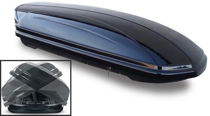 Dachbox VDPMAA580 580Ltr Duo beidseitig aufklappbar abschließbar + Alu Relingträger VDP004XL kompatibel mit für VW Touareg 7P5 ab 10