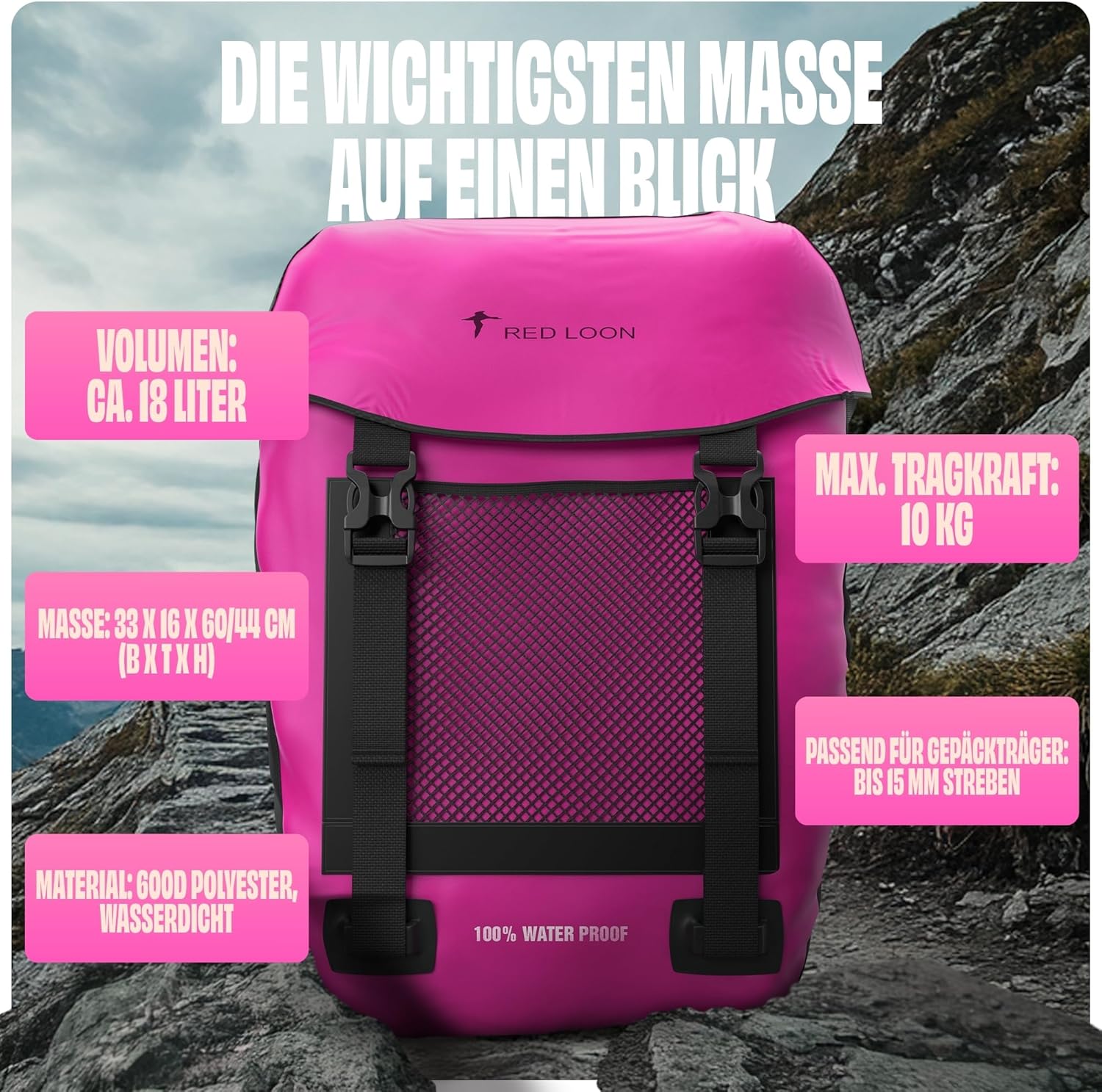 Fahrradtasche Pro Plus Packtasche Gepäckträgertasche Red Loon LKW-Plane wasserdicht