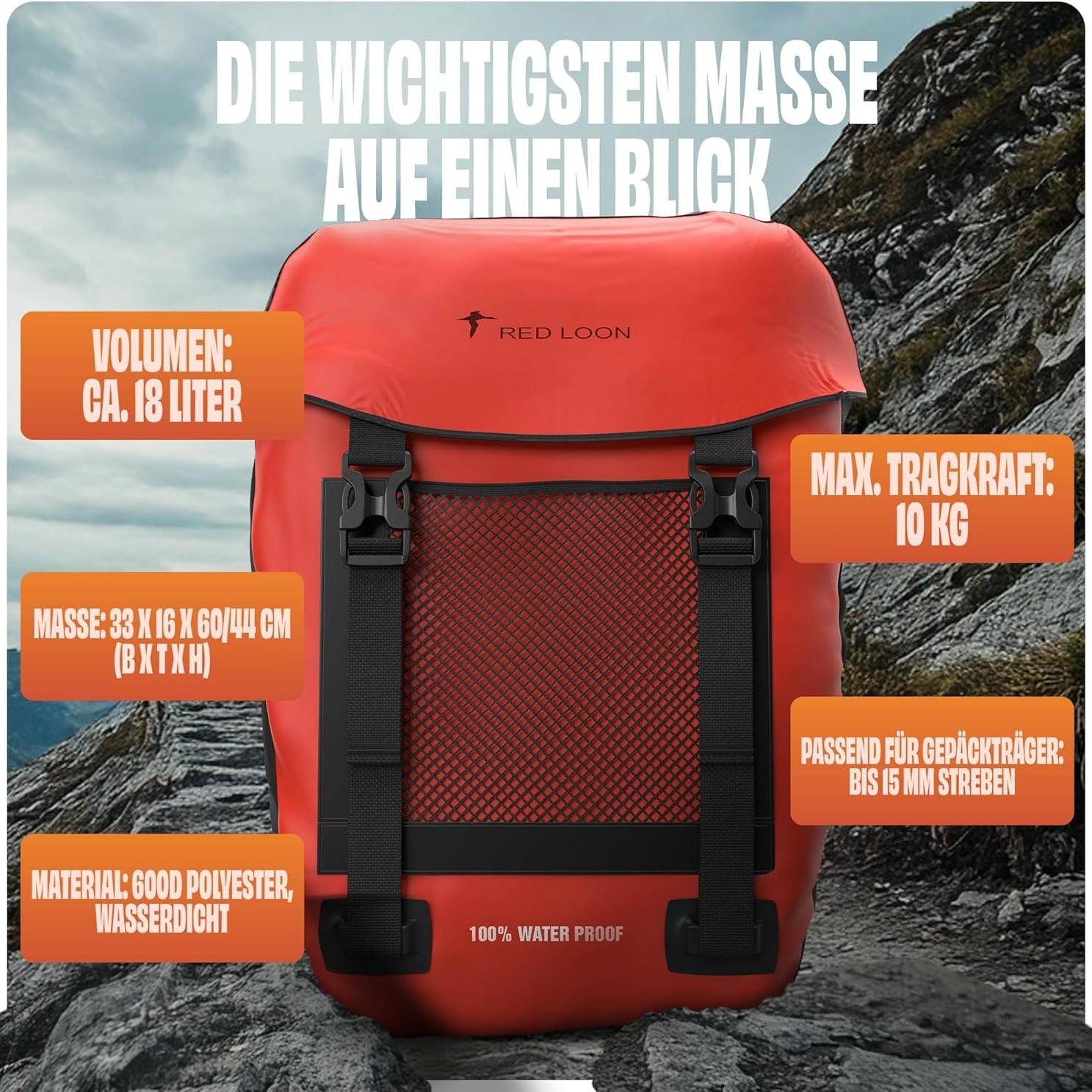 Fahrradtasche Pro Plus Packtasche Gepäckträgertasche Red Loon LKW-Plane wasserdicht