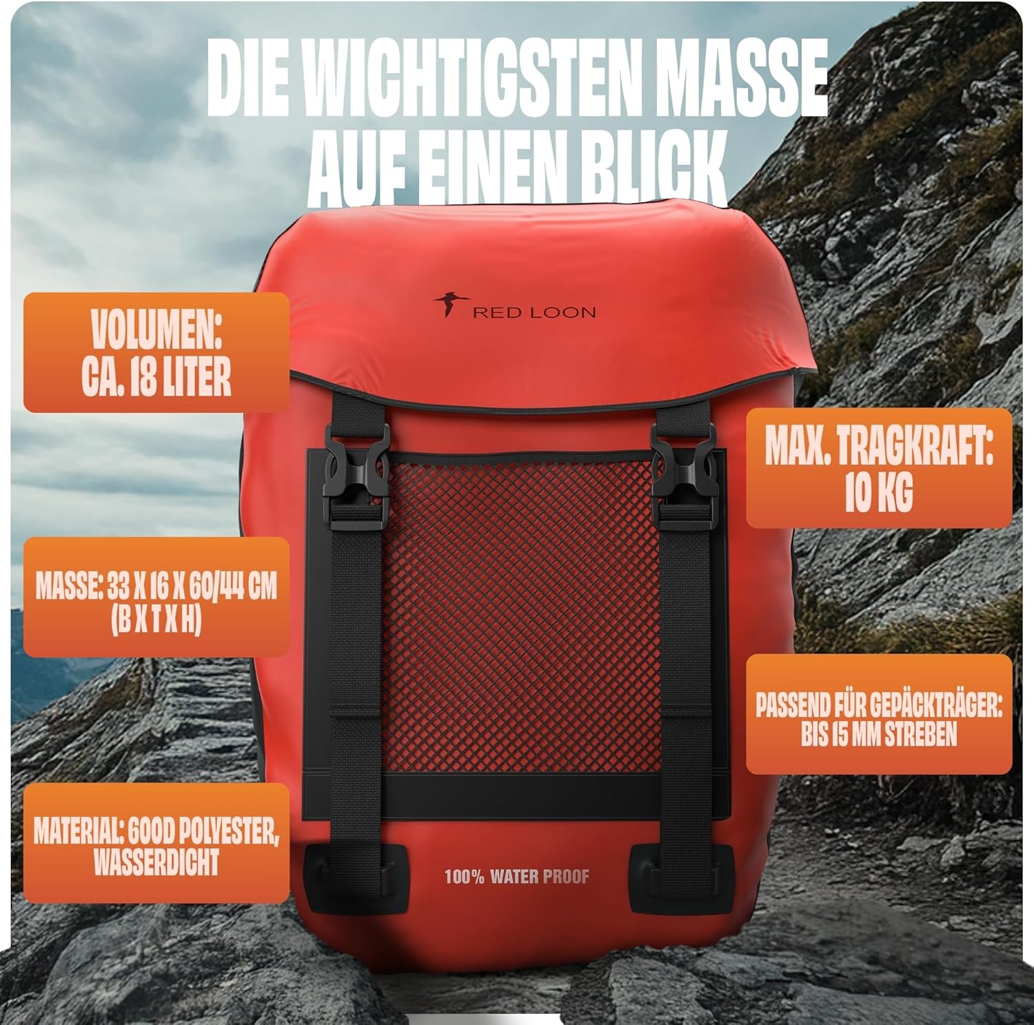 Fahrradtasche Pro Plus Packtasche Gepäckträgertasche Red Loon LKW-Plane wasserdicht