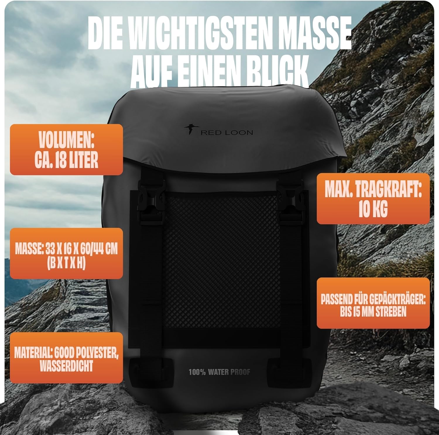 Fahrradtasche Pro Plus Packtasche Gepäckträgertasche Red Loon LKW-Plane wasserdicht