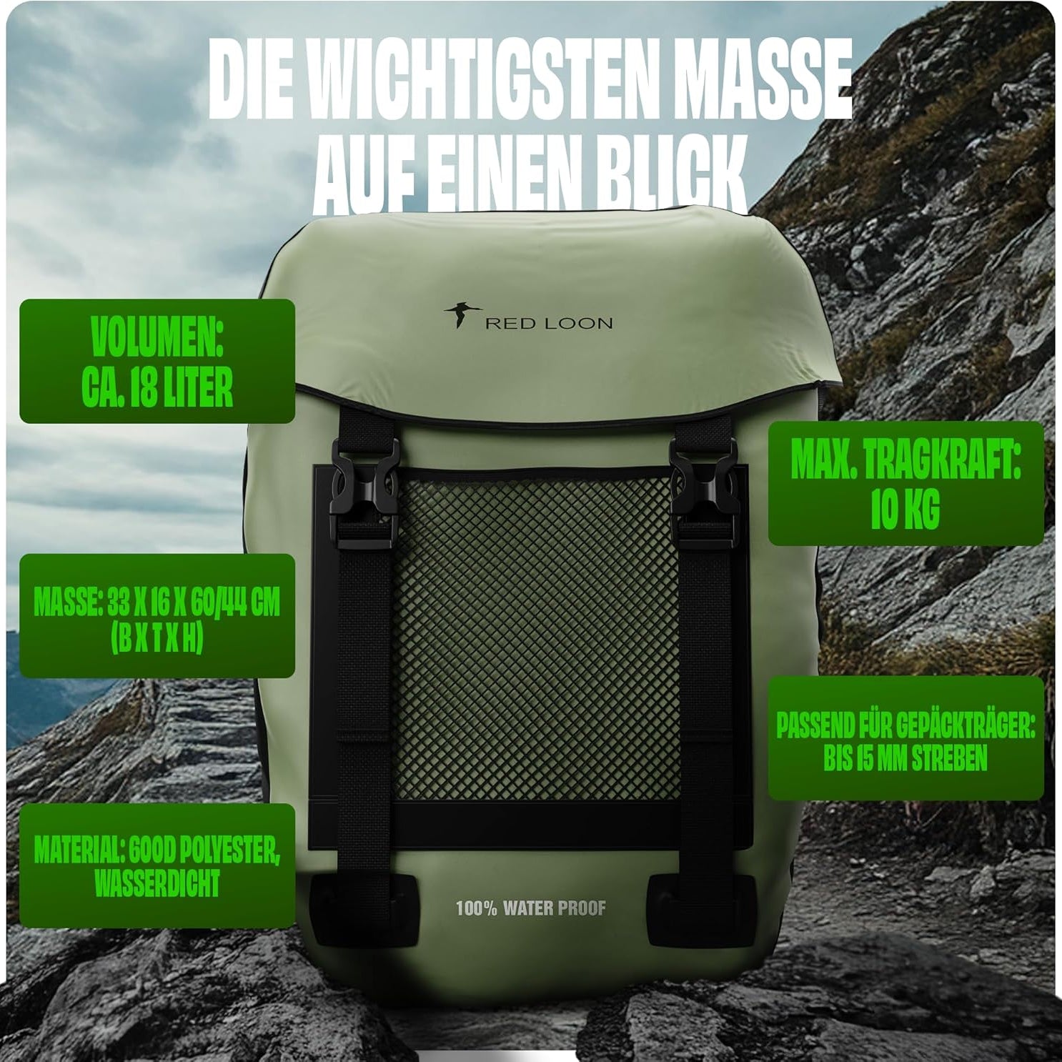 Fahrradtasche Pro Plus Packtasche Gepäckträgertasche Red Loon LKW-Plane wasserdicht