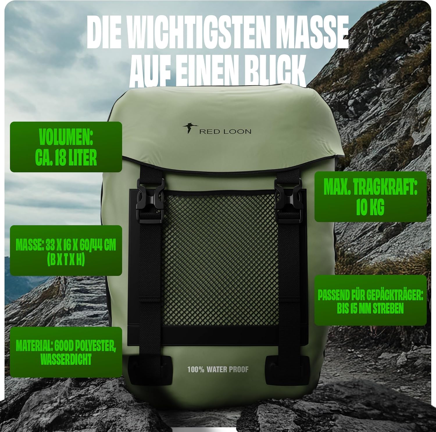 Fahrradtasche Pro Plus Packtasche Gepäckträgertasche Red Loon LKW-Plane wasserdicht