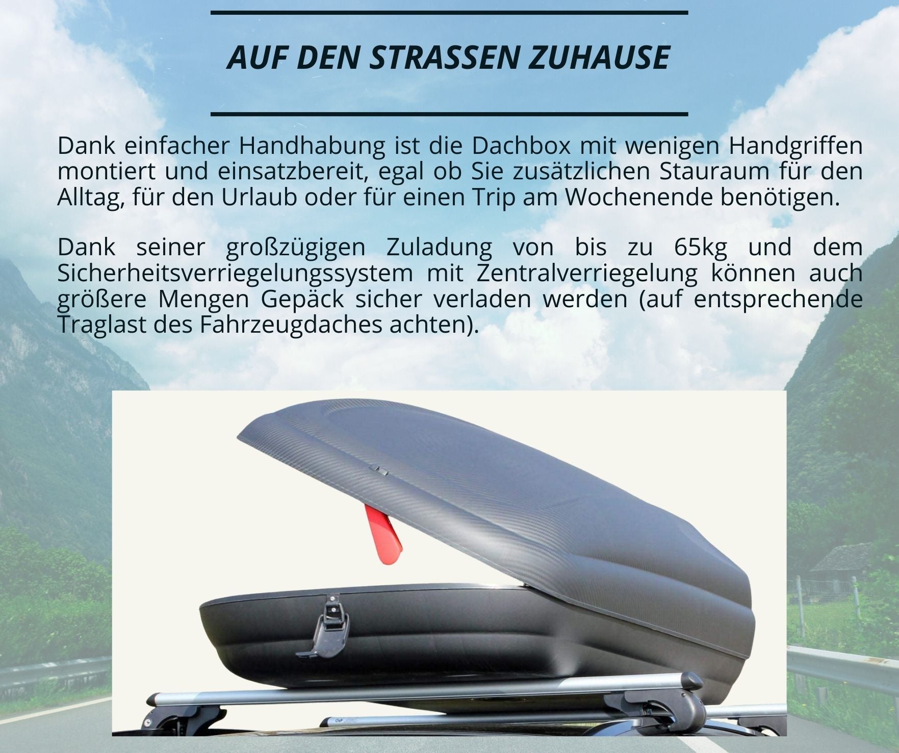 Dachbox VDP-BA400 - Dachkoffer mit 400 Liter Volumen - Autokoffer im Carbonlook - abschließbar dank Zentralverriegelung - Dachkoffer für Dachgepäckträger