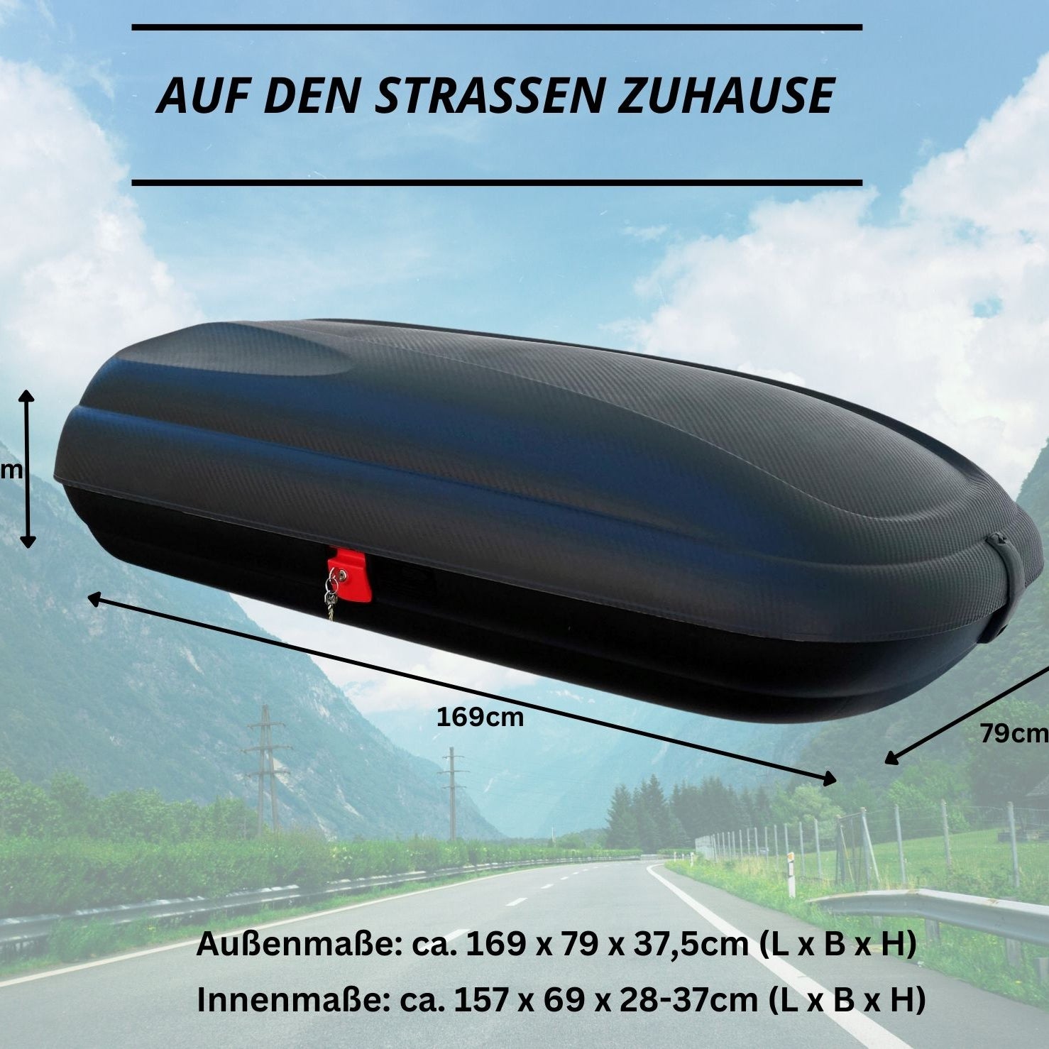 Dachbox VDP-BA400 - Dachkoffer mit 400 Liter Volumen - Autokoffer im Carbonlook - abschließbar dank Zentralverriegelung - Dachkoffer für Dachgepäckträger