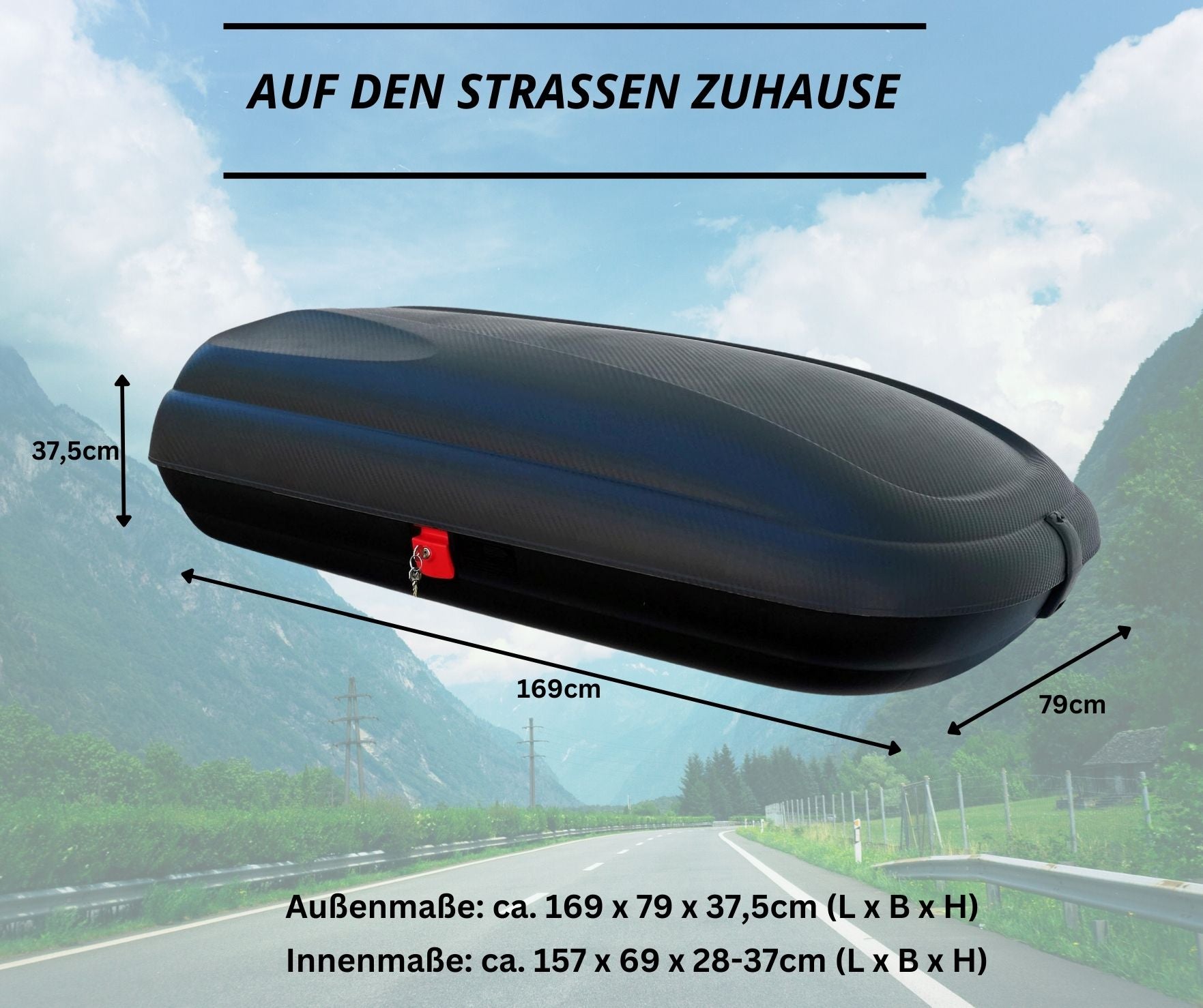 Dachbox VDP-BA400 - Dachkoffer mit 400 Liter Volumen - Autokoffer im Carbonlook - abschließbar dank Zentralverriegelung - Dachkoffer für Dachgepäckträger