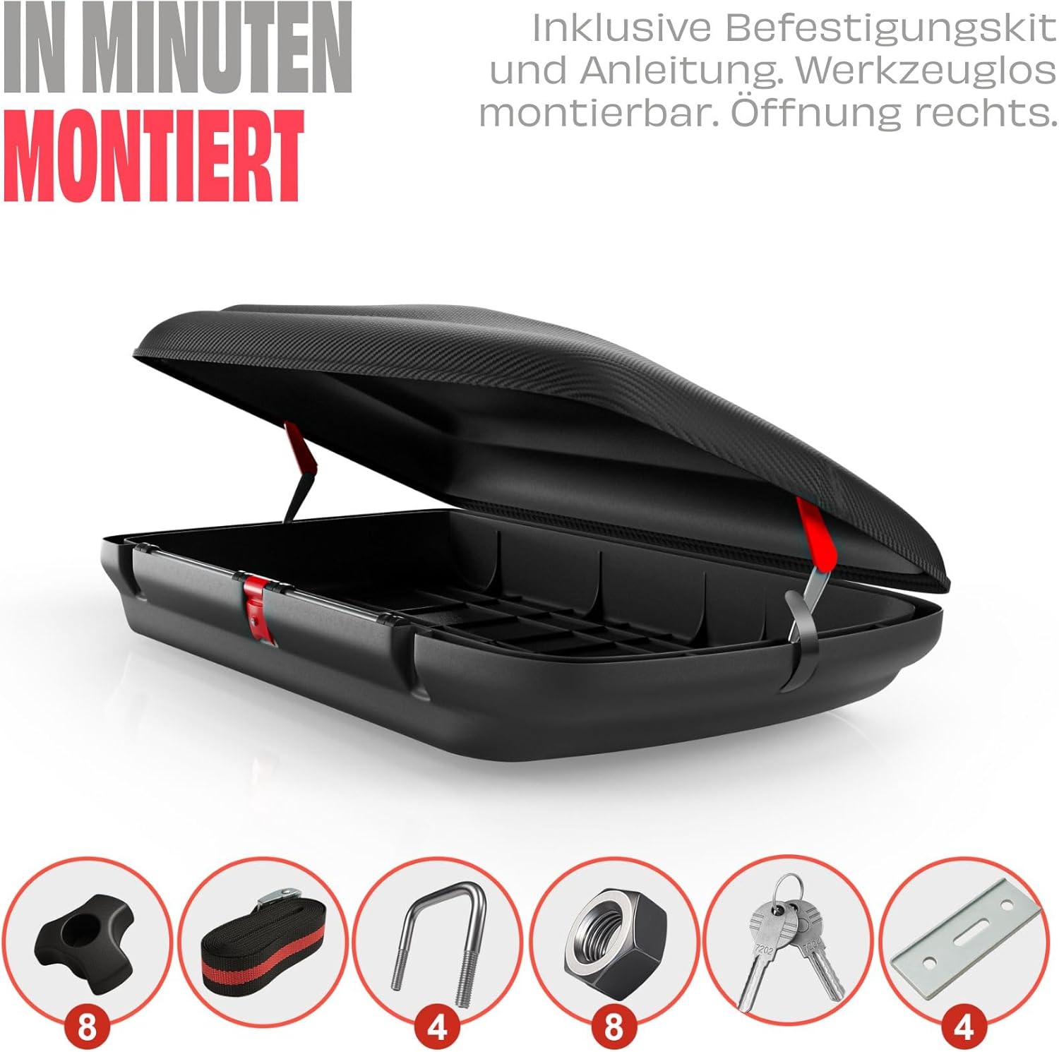 Dachbox VDPCA480 480Ltr carbonlook + Dachträger RAPID kompatibel mit für VW Touran I (1T) (5Türer) 03-14