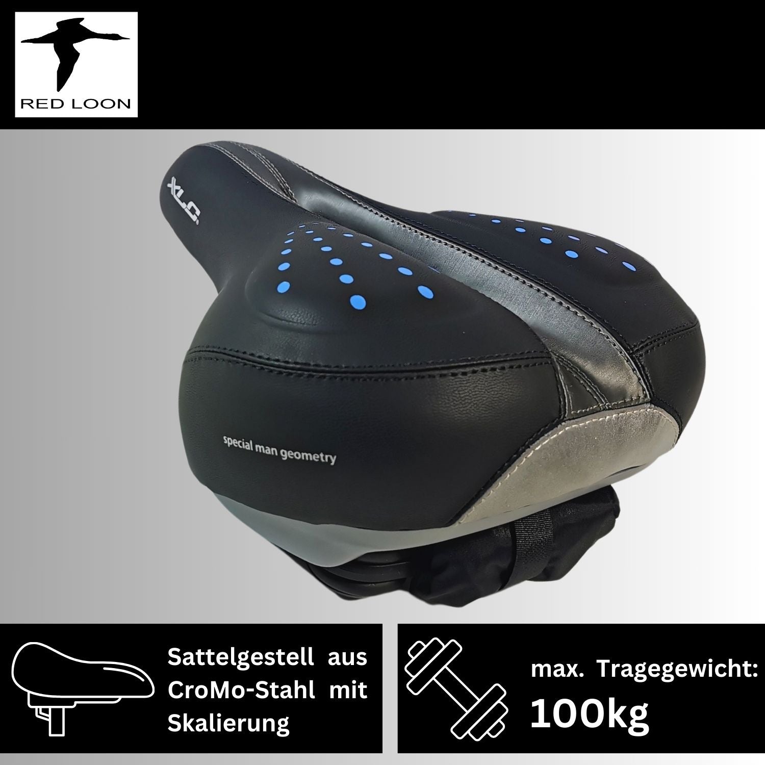 Fahrradsattel Sattel Radsattel Gelsattel - Red Loon Globetrotter - Citybike Gel Fahrradsitz stoßdämpfend - 245x225mm - mit wasserdichter Abdeckung - komfortabel weich bequem - für Herren oder Damen