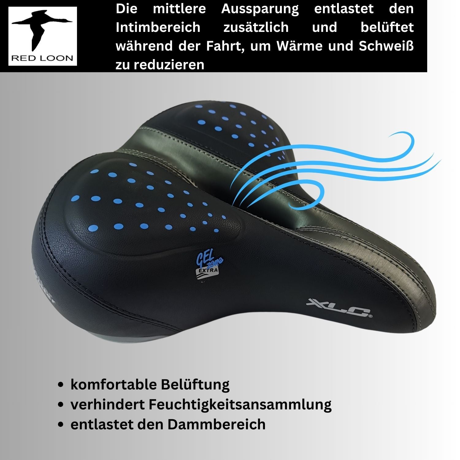 Fahrradsattel Sattel Radsattel Gelsattel - Red Loon Globetrotter - Citybike Gel Fahrradsitz stoßdämpfend - 245x225mm - mit wasserdichter Abdeckung - komfortabel weich bequem - für Herren oder Damen