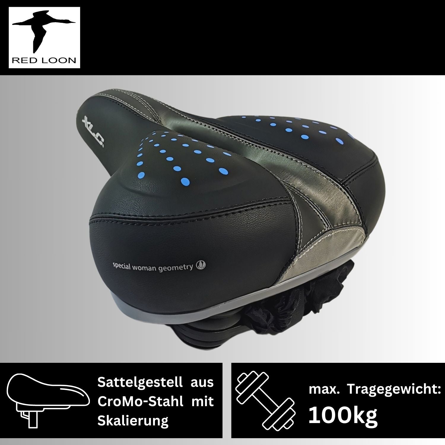 Fahrradsattel Sattel Radsattel Gelsattel - Red Loon Globetrotter - Citybike Gel Fahrradsitz stoßdämpfend - 245x225mm - mit wasserdichter Abdeckung - komfortabel weich bequem - für Herren oder Damen
