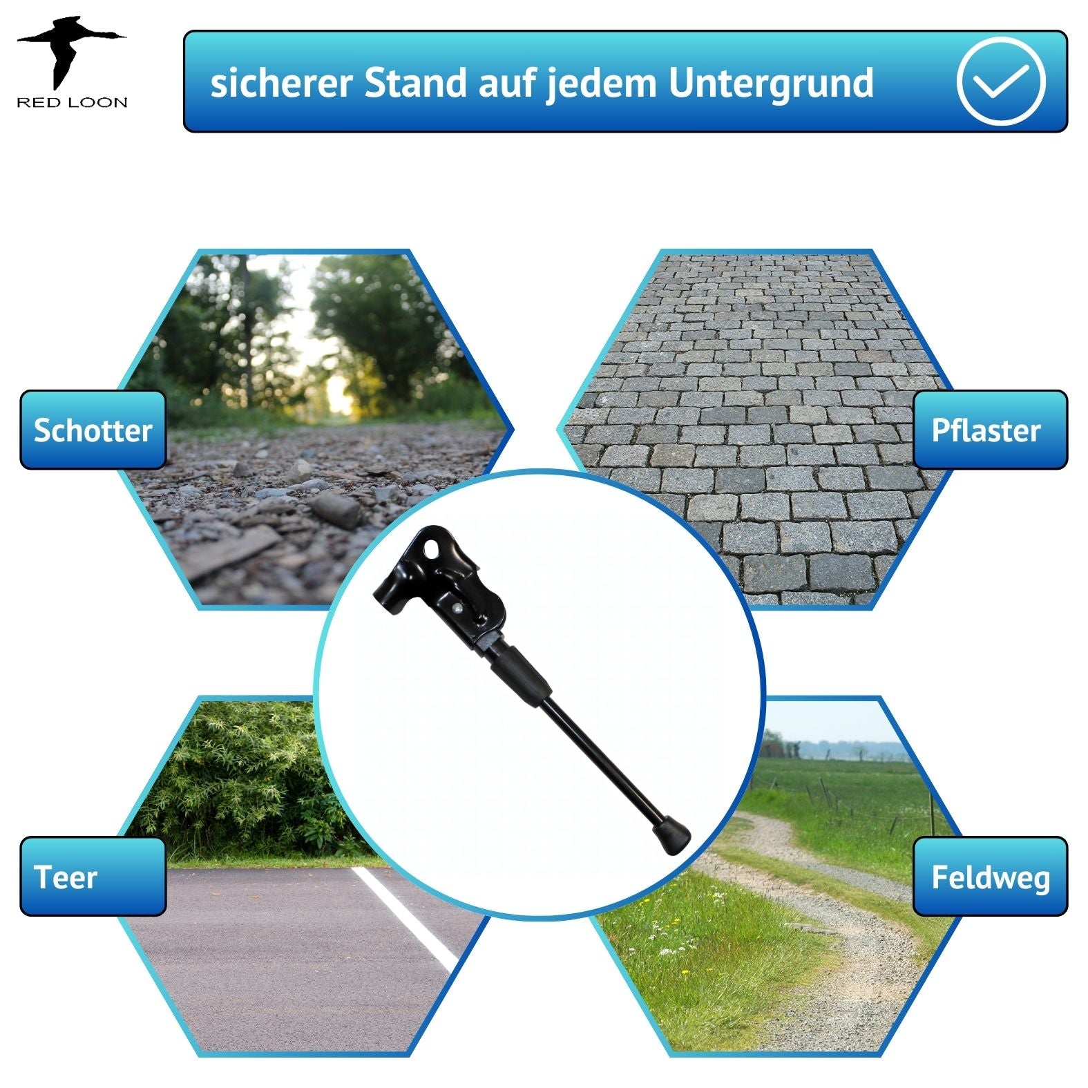 Red Loon Fahrradständer 26-28 Zoll - universal Fahrrad Seitenständer Hinterbauständer Bike Stand Parkstütze Radständer für Mountainbike, Rennrad, Trekking-Rad