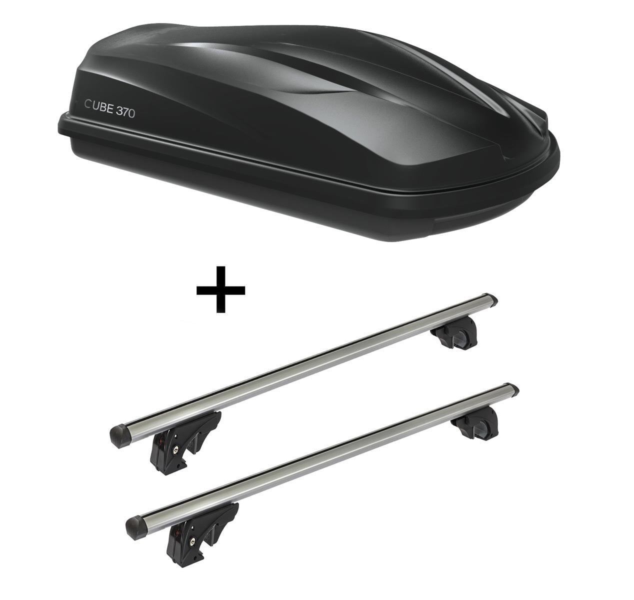 Dachbox/Gepäckbox CUBE370 + Dachträger/Relingträger VDPLION1 kompatibel mit für Skoda Karoq (5 Türer) ab 18