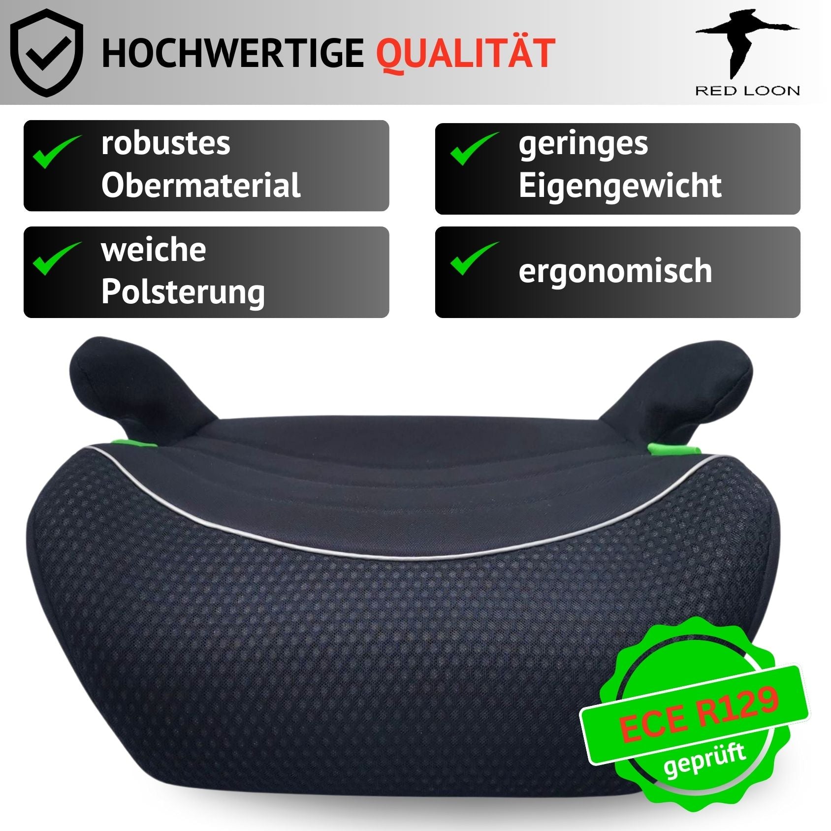 2x Sitzerhöhung Autokindersitz Kindersitzerhöhung - Red Loon - Kindersitz Autositz 125-150cm - ECE R 129 - komfortabler Kindersitz Auto - Sitzschale universell passend - waschbarer Bezug