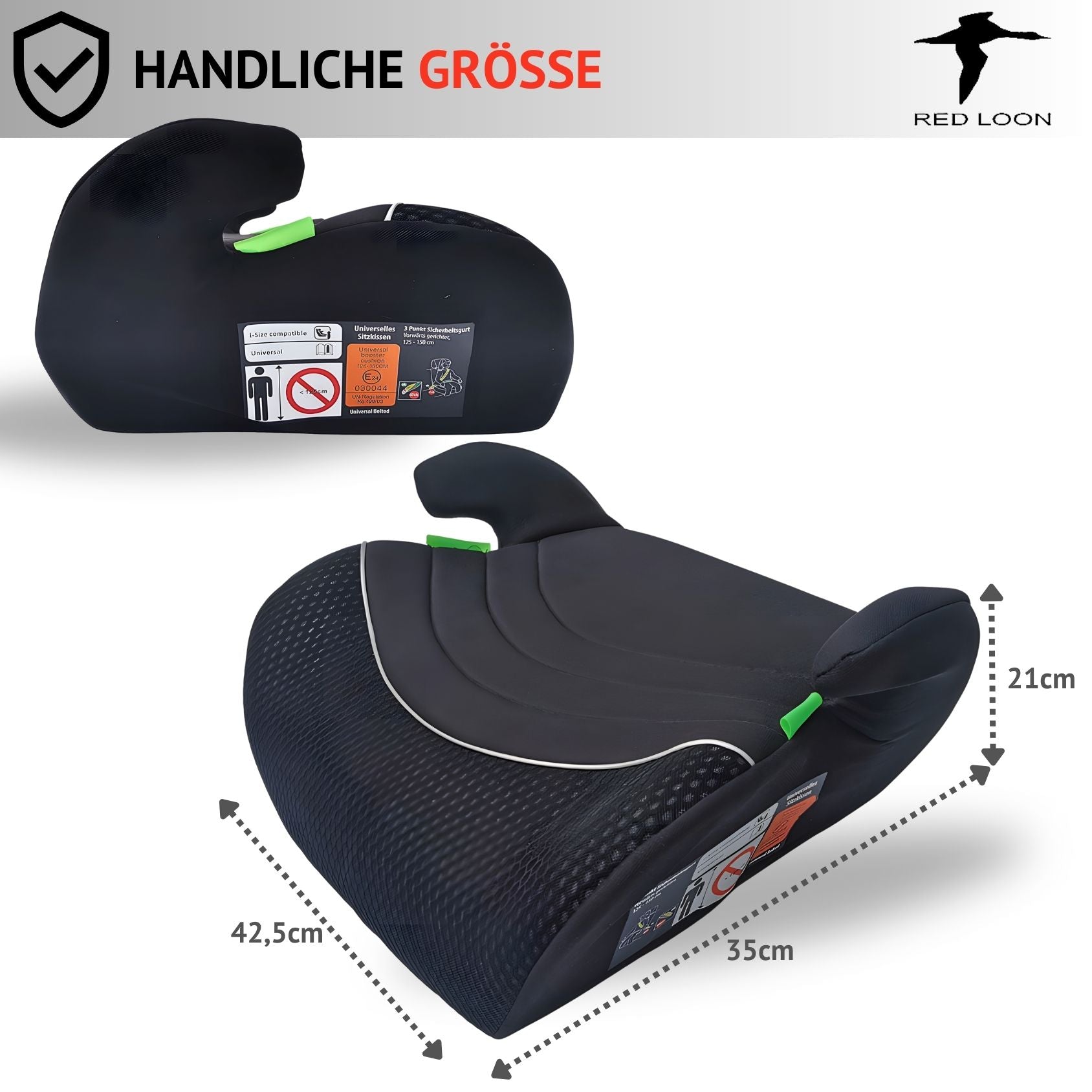 Sitzerhöhung Autokindersitz Kindersitzerhöhung - Red Loon - Kindersitz Autositz 125-150cm - ECE R 129 - komfortabler Kindersitz Auto - Sitzschale universell passend - waschbarer Bezug