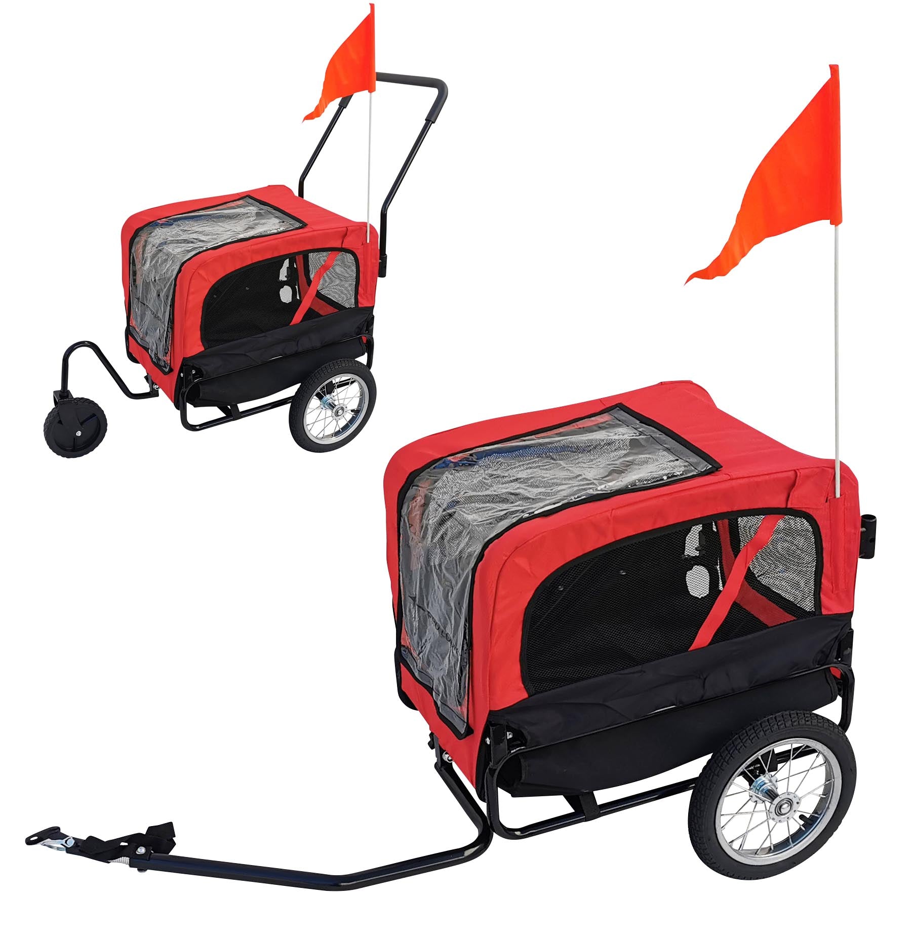 Fahrradanhänger 2 in 1 Anhänger Jogger Hundeanhänger Hunde Transport Red Loon