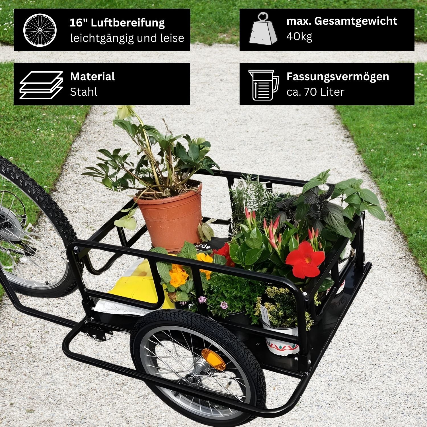 Fahrradanhänger Lastenanhänger - Transportwagen Red Loon BAC403 - Fahrrad Anhänger klappbar - Transportanhänger Cargoanhänger - 16" Luftbereifung - max. 40kg