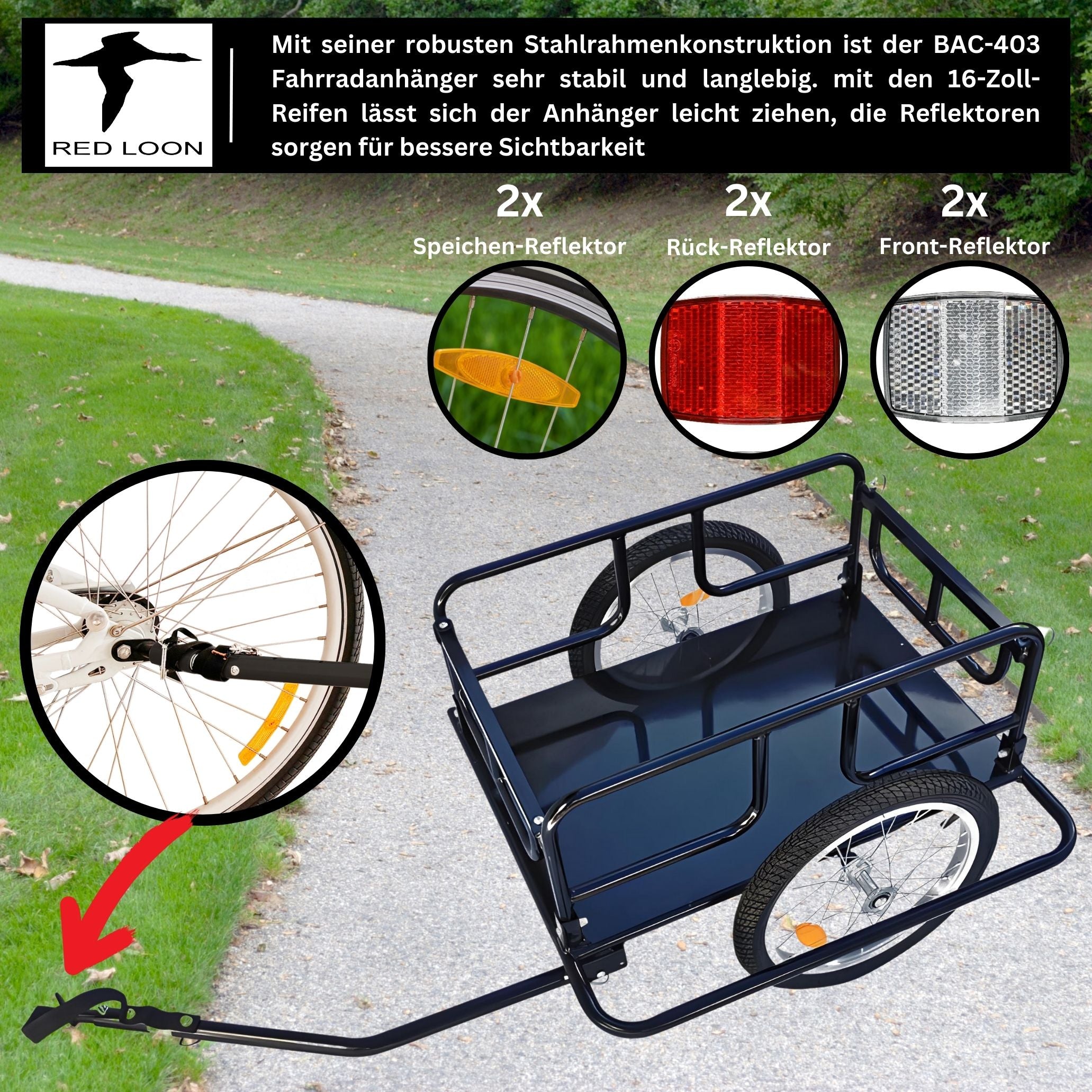 Fahrradanhänger Lastenanhänger - Transportwagen Red Loon BAC403 - Fahrrad Anhänger klappbar - Transportanhänger Cargoanhänger - 16" Luftbereifung - max. 40kg