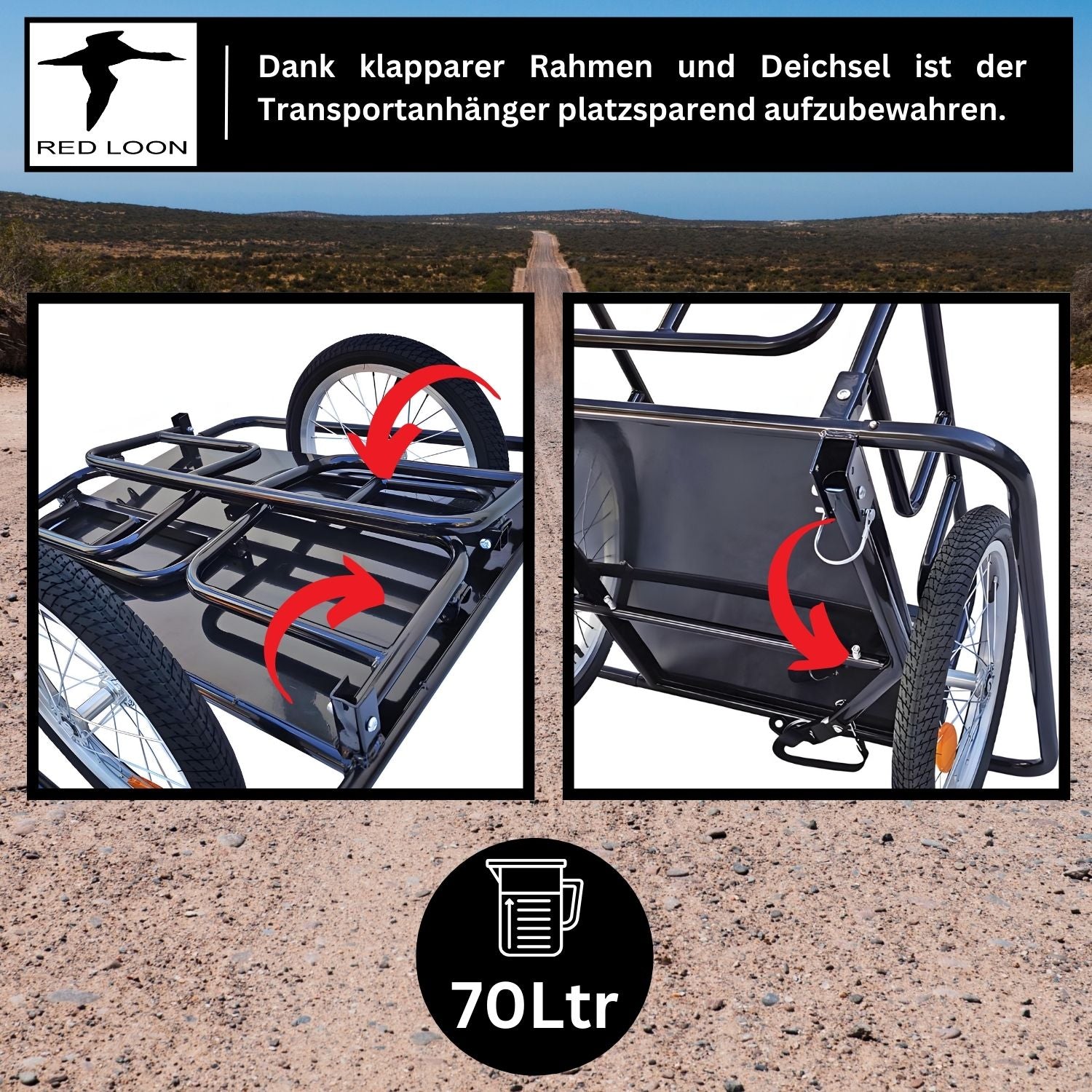 Fahrradanhänger Lastenanhänger - Transportwagen Red Loon BAC403 - Fahrrad Anhänger klappbar - Transportanhänger Cargoanhänger - 16" Luftbereifung - max. 40kg
