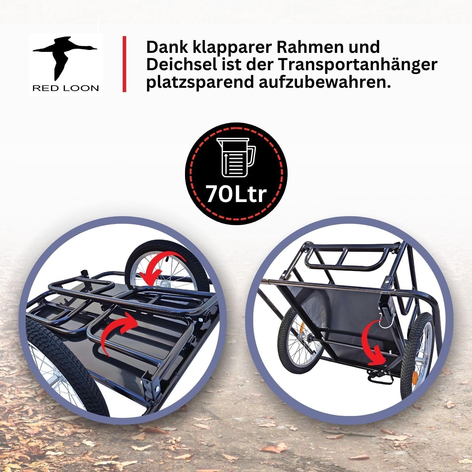 Fahrradanhänger Lastenanhänger - Transportwagen Red Loon BAC403 - Fahrrad Anhänger klappbar - Transportanhänger Cargoanhänger - 16" Luftbereifung - max. 40kg