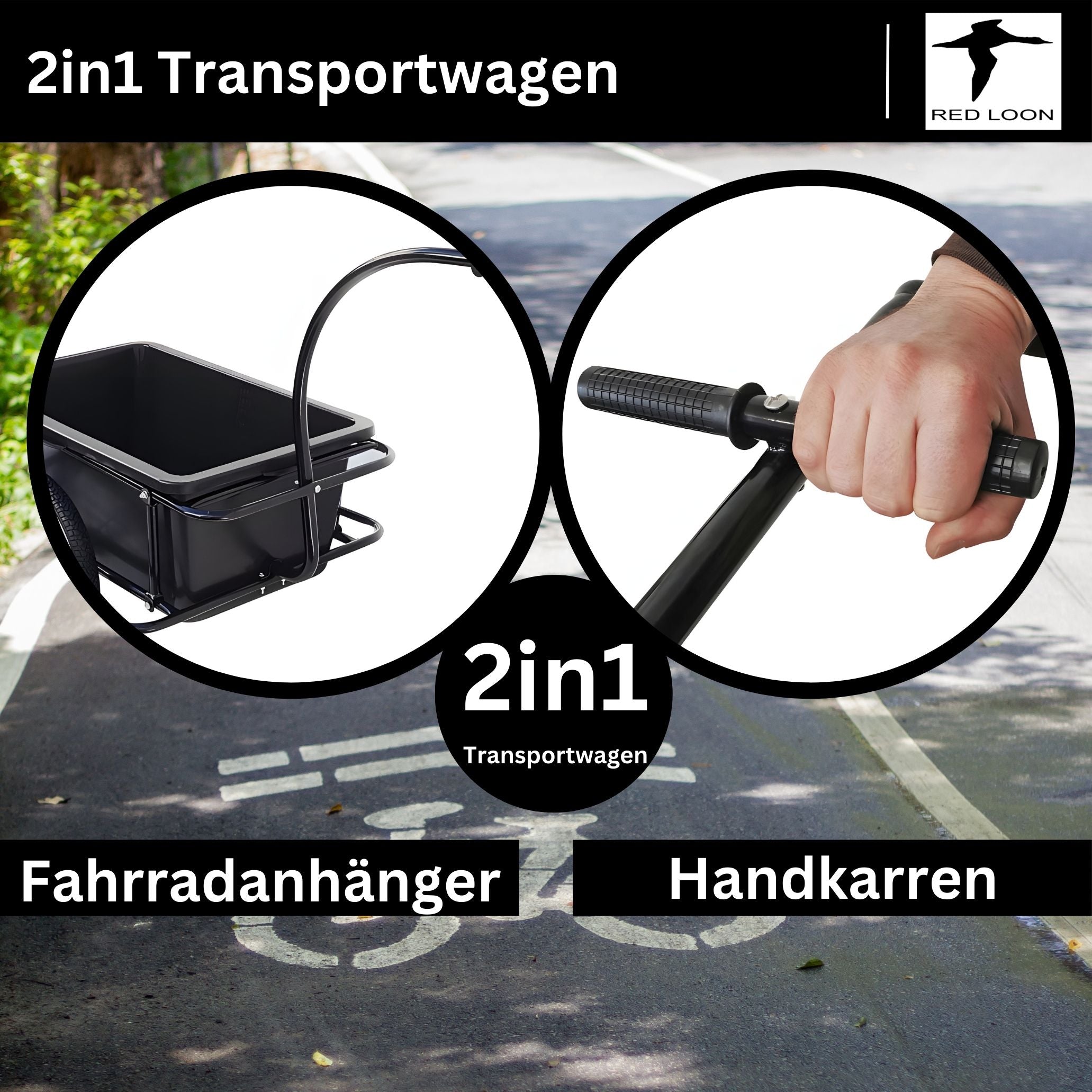 2in1 Fahrradanhänger Lastenanhänger Transportwagen Handwagen - Red Loon Transportanhänger BAC409 - abnehmbare 90 Liter Wanne - max. 80kg - Anhänger für 26-28" Fahrräder - Bollerwagen Handkarren