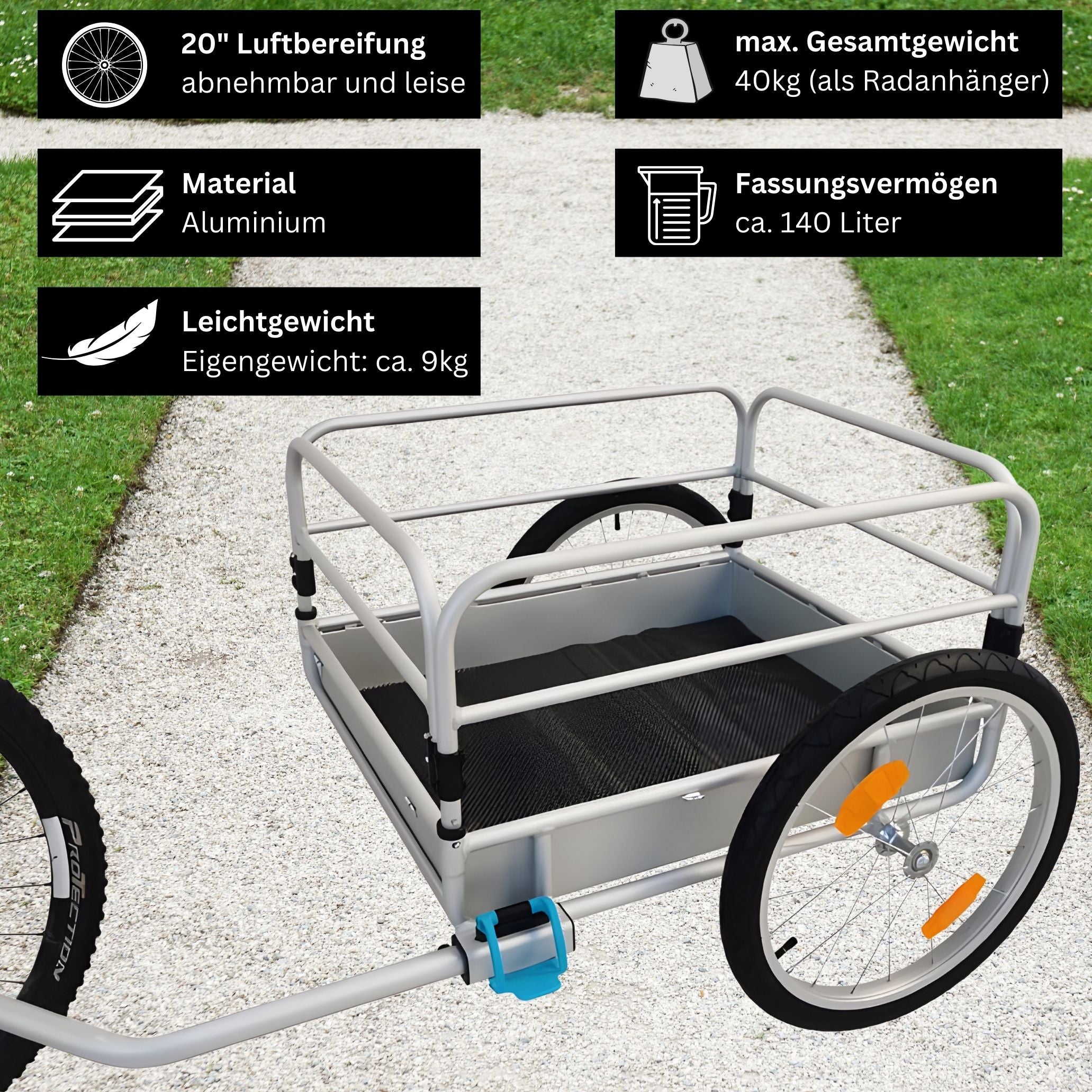 Fahrradanhänger Lastenanhänger Transportanhänger - Red Loon BAC501 Aluminium - extrem leicht - 140 Liter - 20" Luftbereifung - für 26-29" Fahrräder - Fahrradlastenanhänger Gepäckanhänger Cargoanhänger