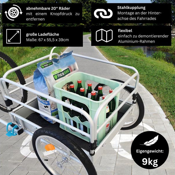 Fahrradanhänger Lastenanhänger Transportanhänger - Red Loon BAC501 Aluminium - extrem leicht - 140 Liter - 20" Luftbereifung - für 26-29" Fahrräder - Fahrradlastenanhänger Gepäckanhänger Cargoanhänger